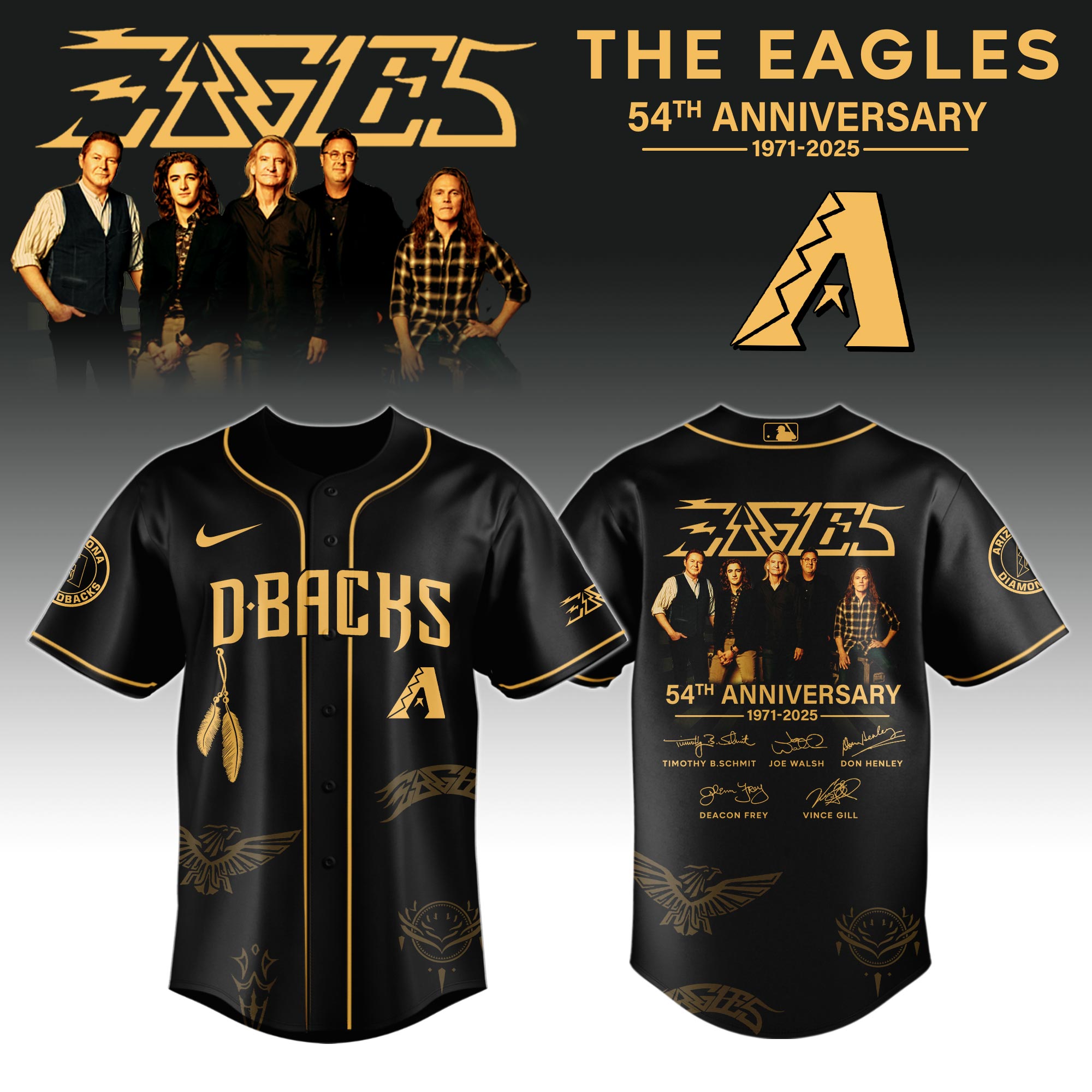 Arizona Diamondbacks MLB x The Eagles 54th Anniversary Tour Personalized Baseball Jersey For Fans