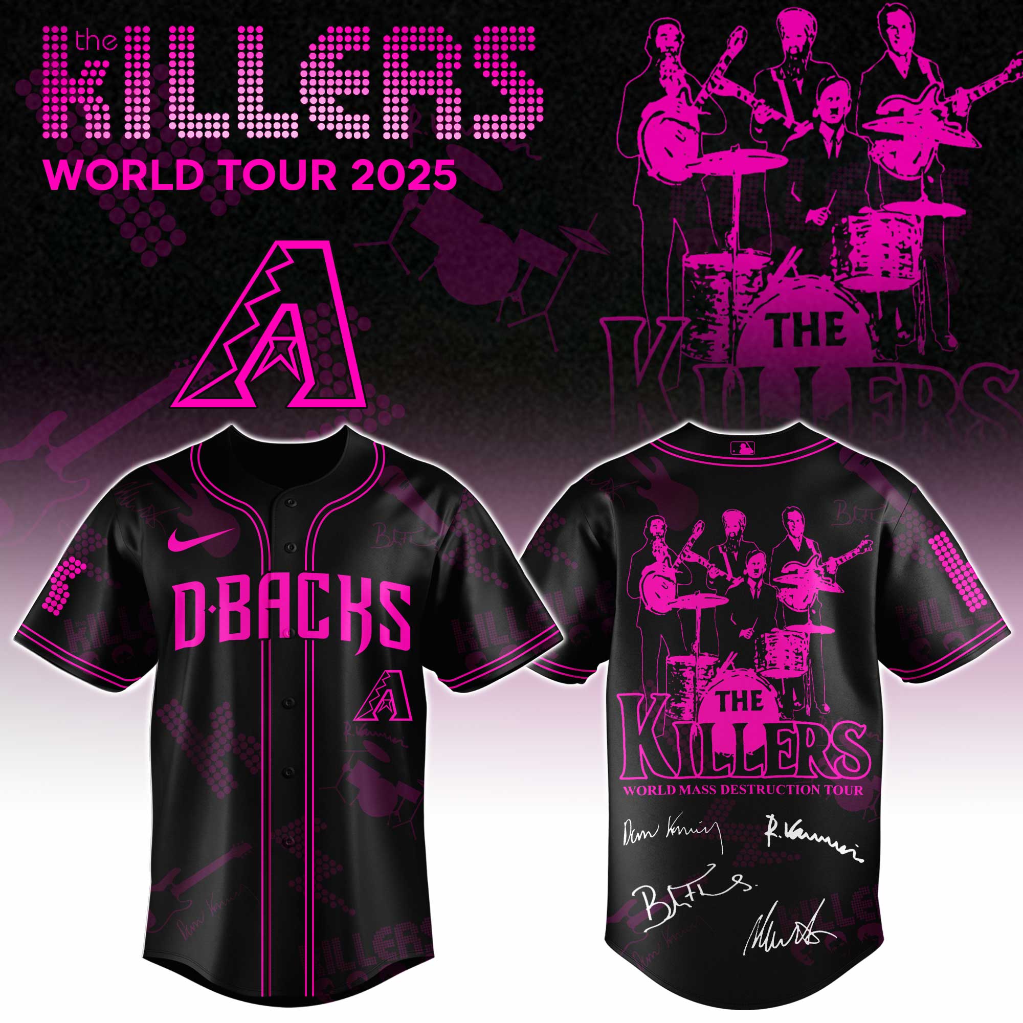 Arizona Diamondbacks MLB x The Killers 24th Anniversary Tour Personalized Baseball Jersey For Fans