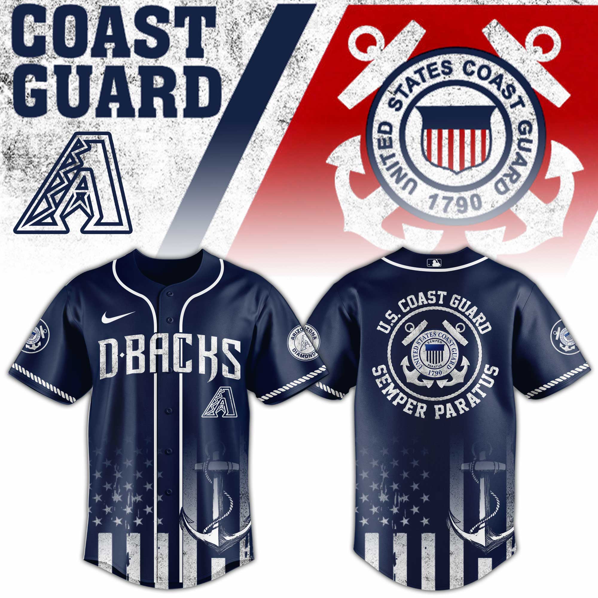 Arizona Diamondbacks MLB x US Coast Guard Personalized Baseball Jersey For Fans