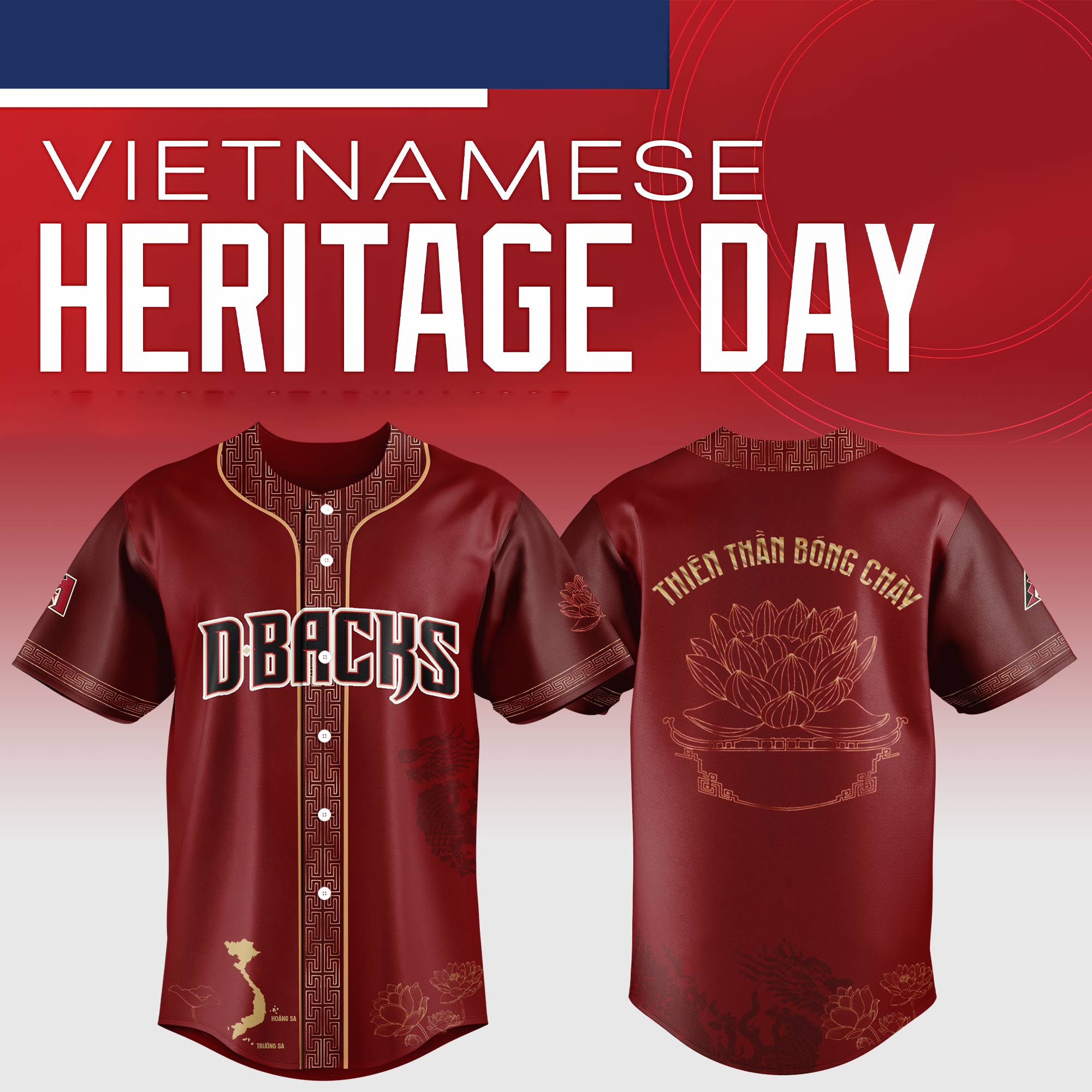 Arizona Diamondbacks MLB x Vietnamese Heritage Night Personalized Baseball Jersey For Fans