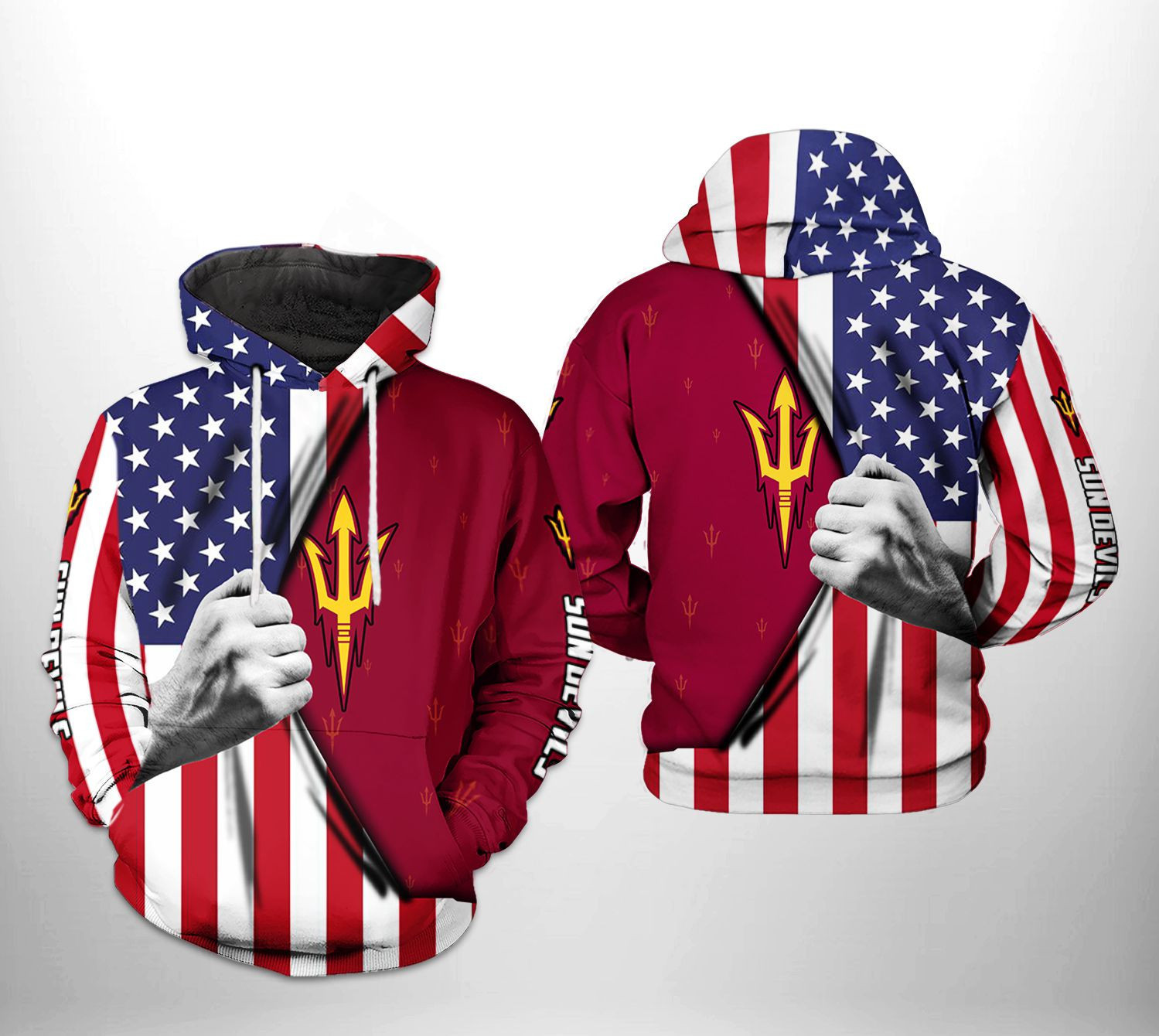 Arizona State Sun Devils NCAA US FLag Hoodie  Zip Hoodie Version 2970