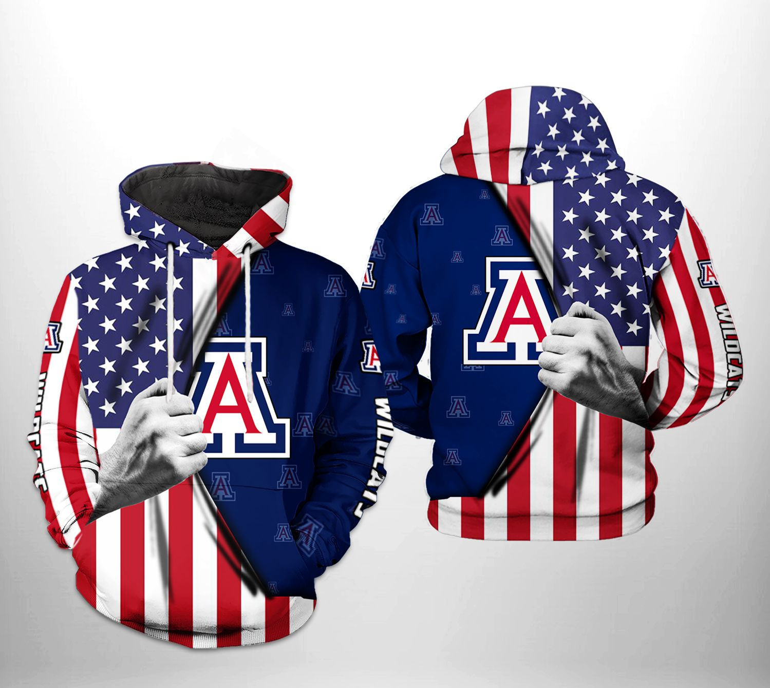 Arizona Wildcats NCAA US FLag Hoodie  Zip Hoodie Version 2909