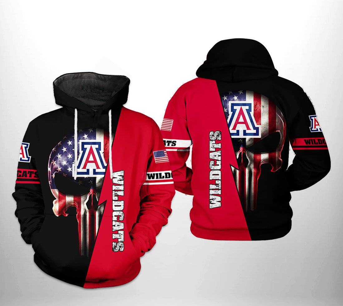 Arizona Wildcats NCAA US Flag Skull Hoodie  Zip Hoodie