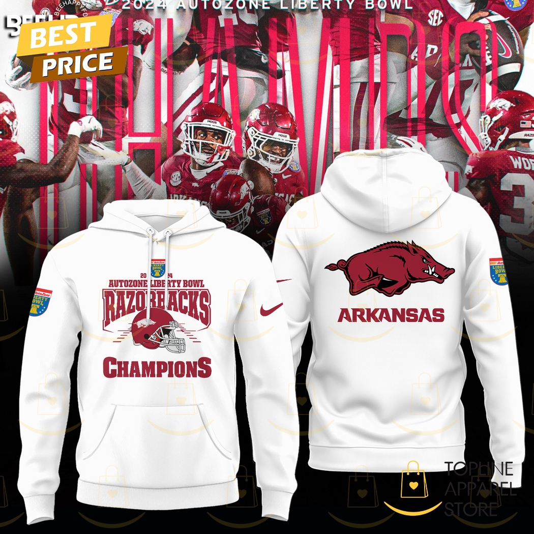 Arkansas Razorback 2024-2025 Autozone Liberty Bowl Champions Hoodie - White