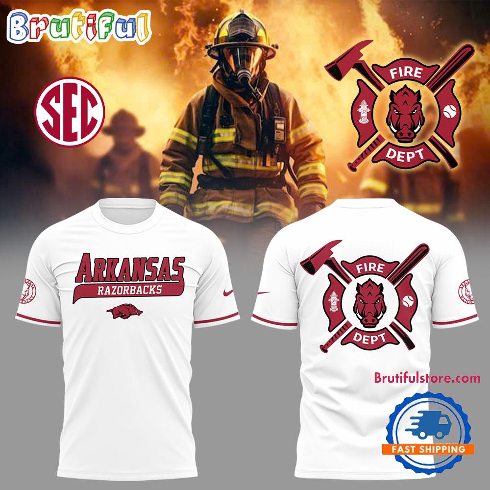 Arkansas Razorback x Firefighter Appreciation Night White T Shirt