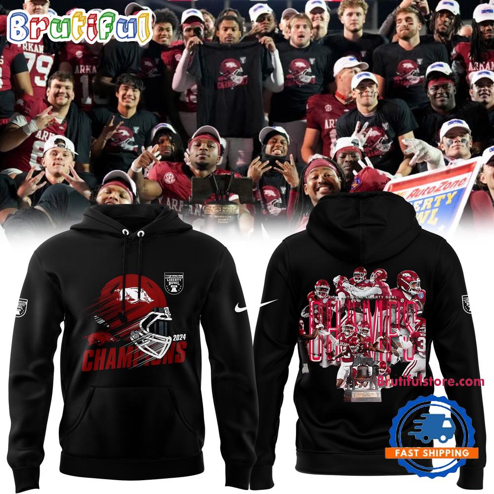 Arkansas Razorbacks Football 2024 Liberty Bowl Champions Black Hoodie