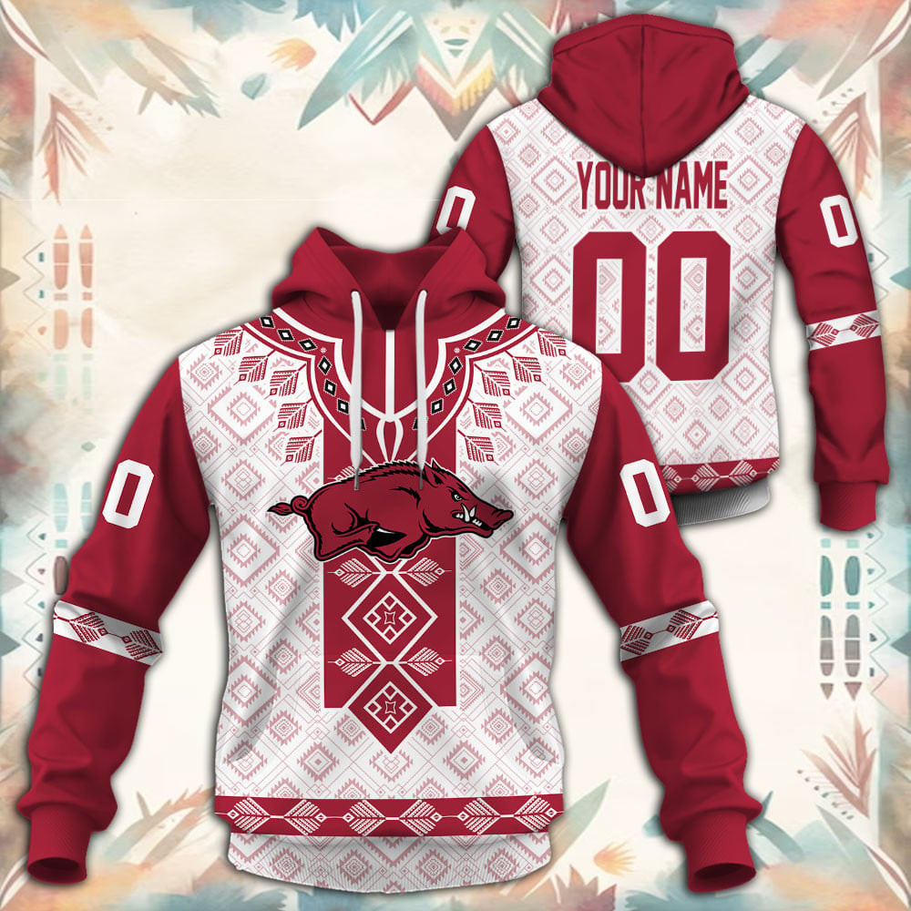 Arkansas Razorbacks Native Tribal Custom Name And Number 3D printed Sweatshirt Hoodie Zipped Hoodie