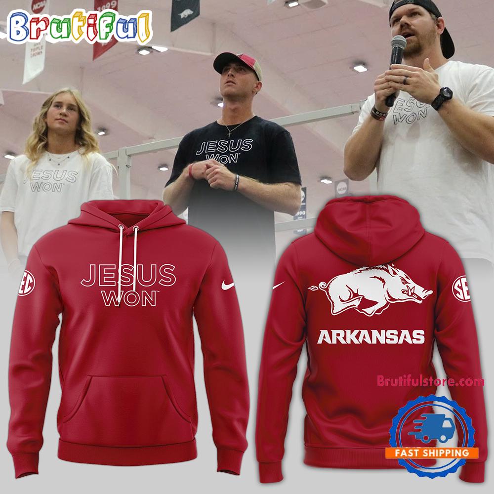 Arkansas Razorbacks NCAA 2024 SEC Jesus Won Red Hoodie