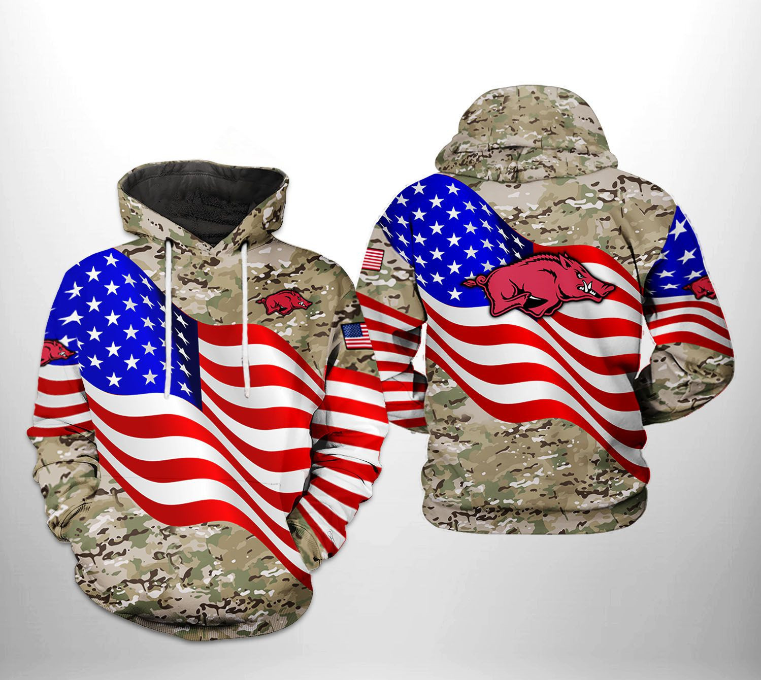 Arkansas Razorbacks NCAA US Flag Camo Veteran Hoodie  Zip Hoodie