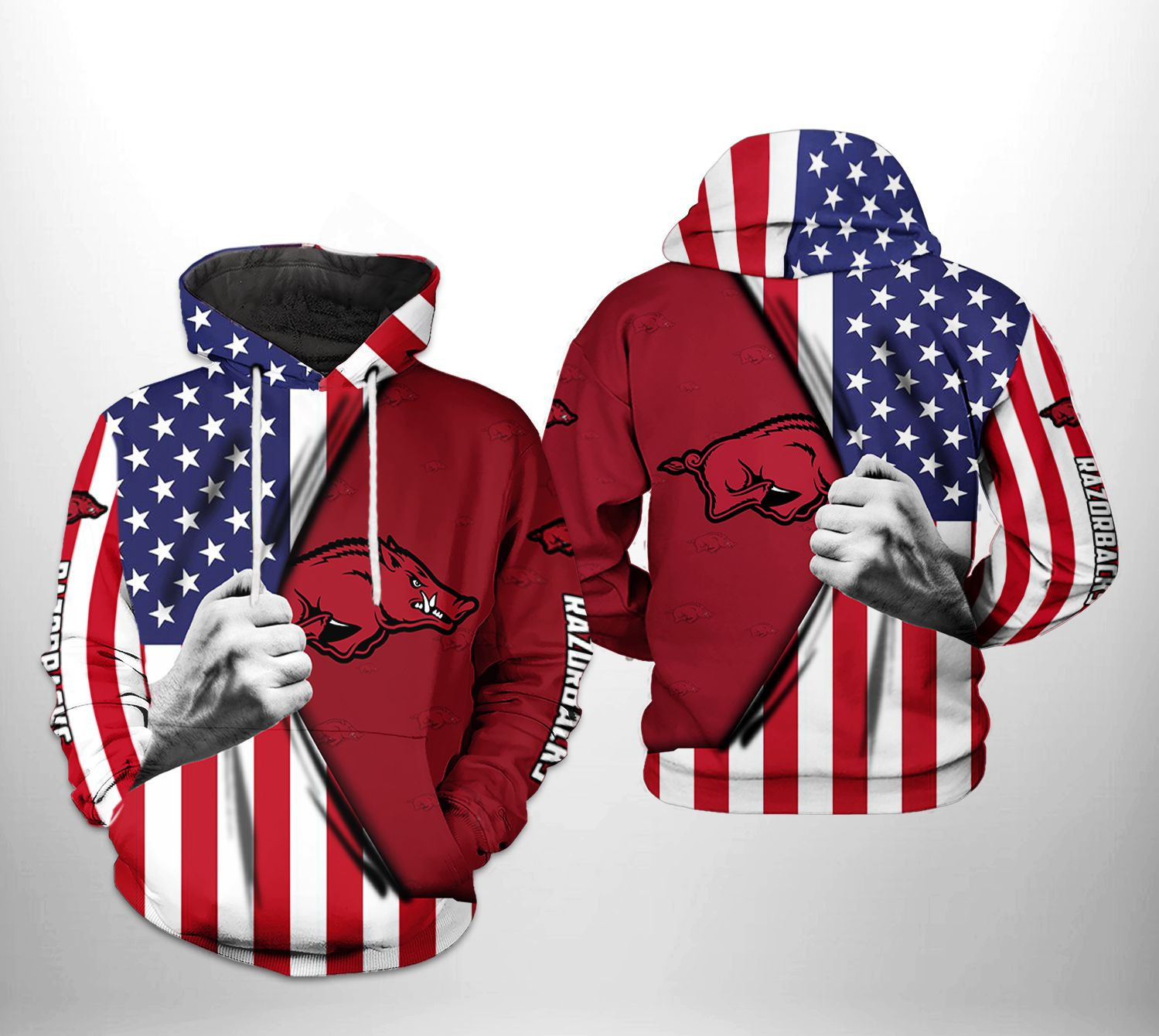 Arkansas Razorbacks NCAA US FLag Hoodie  Zip Hoodie Version 2857