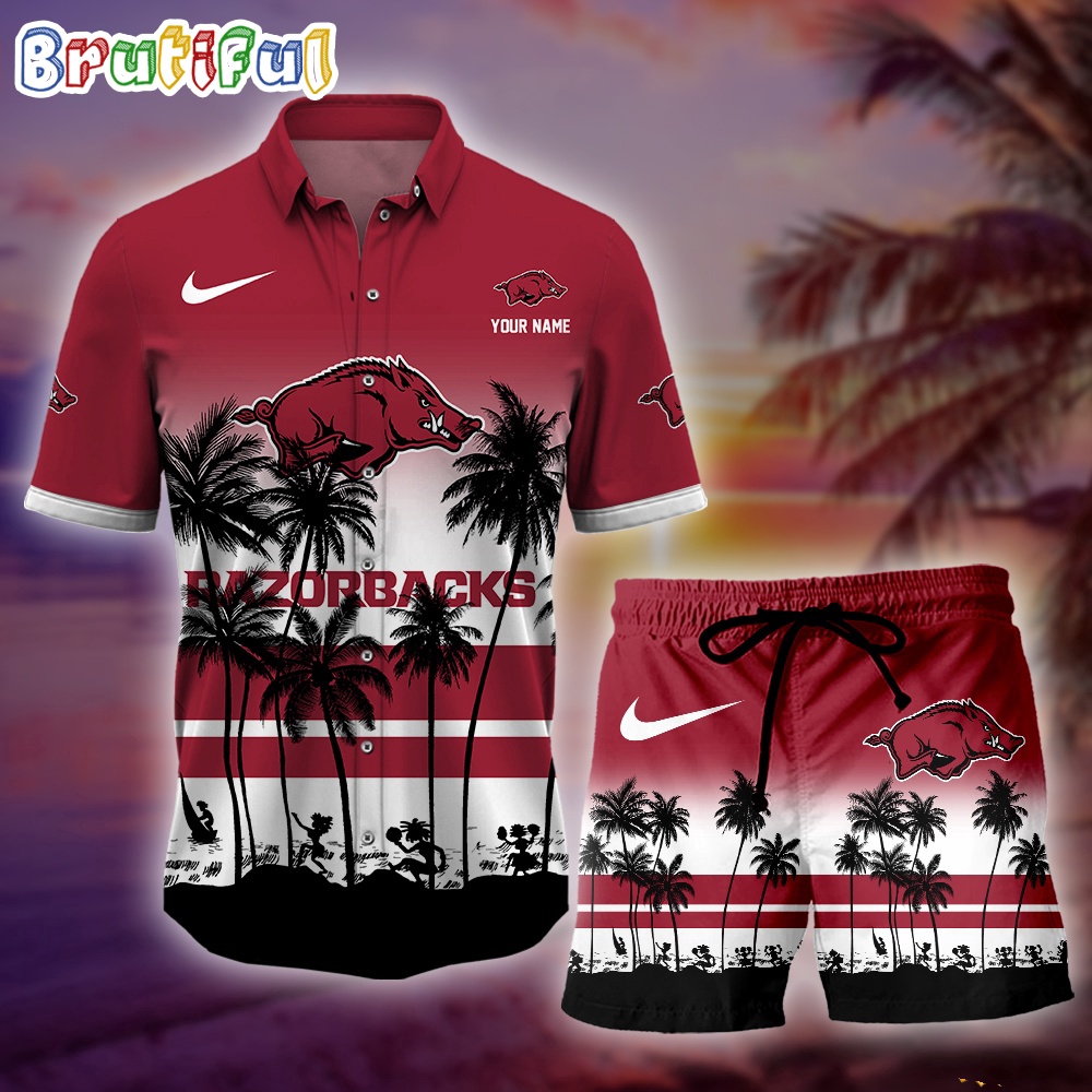 Arkansas Razorbacks Palm Tree Summer Hawaiian Shirt, NCAA Sport Summer Hawaiian Set, Summer Beach Short Premium Merchandise