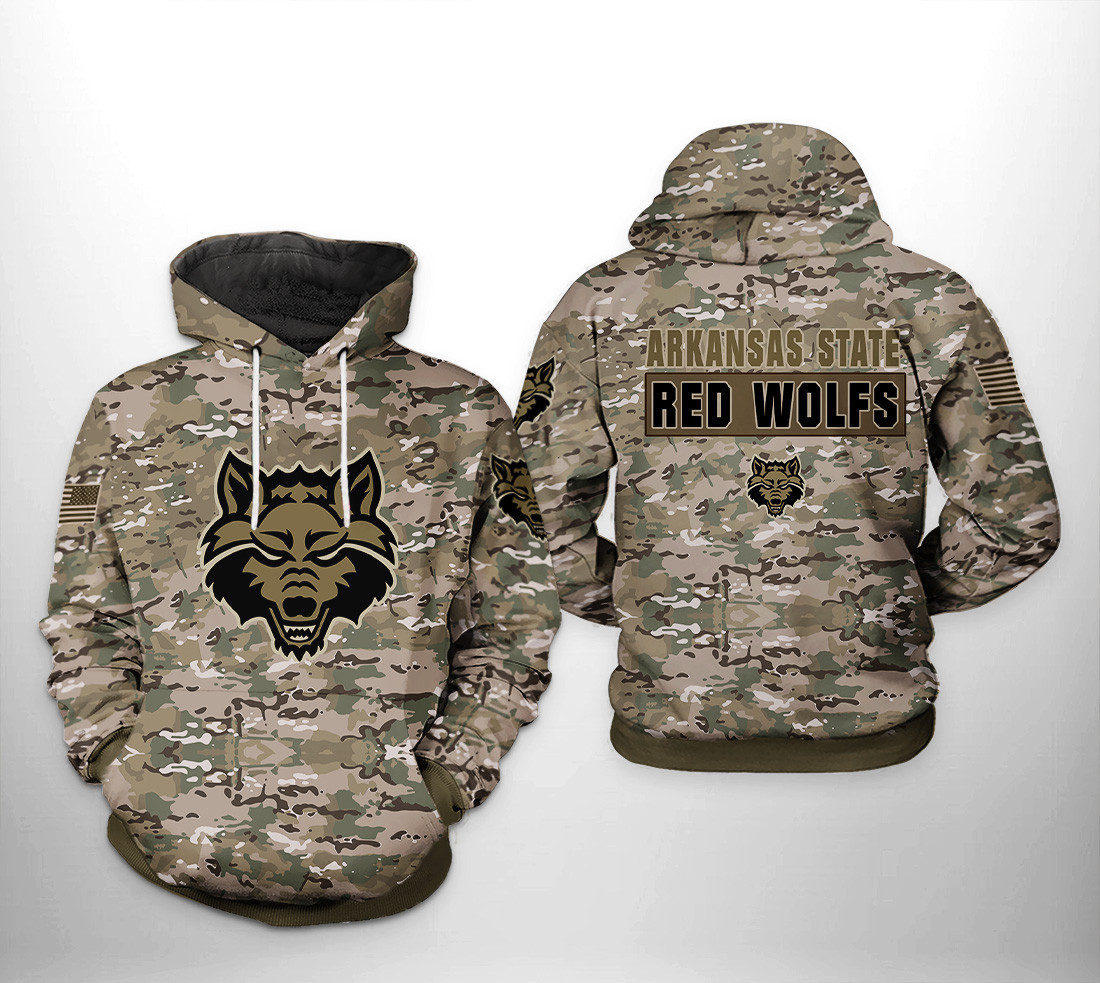 Arkansas State Red Wolfs NCAA Camo Veteran Hoodie  Zip Hoodie