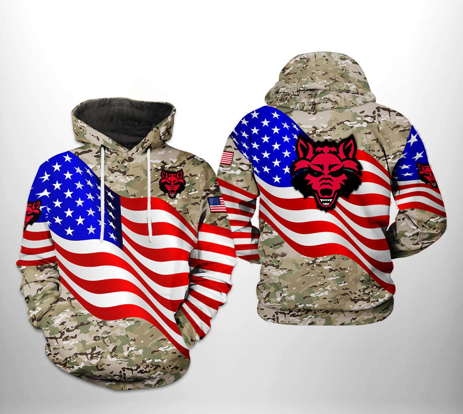 Arkansas State Red Wolfs NCAA US Flag Camo Veteran Hoodie  Zip Hoodie