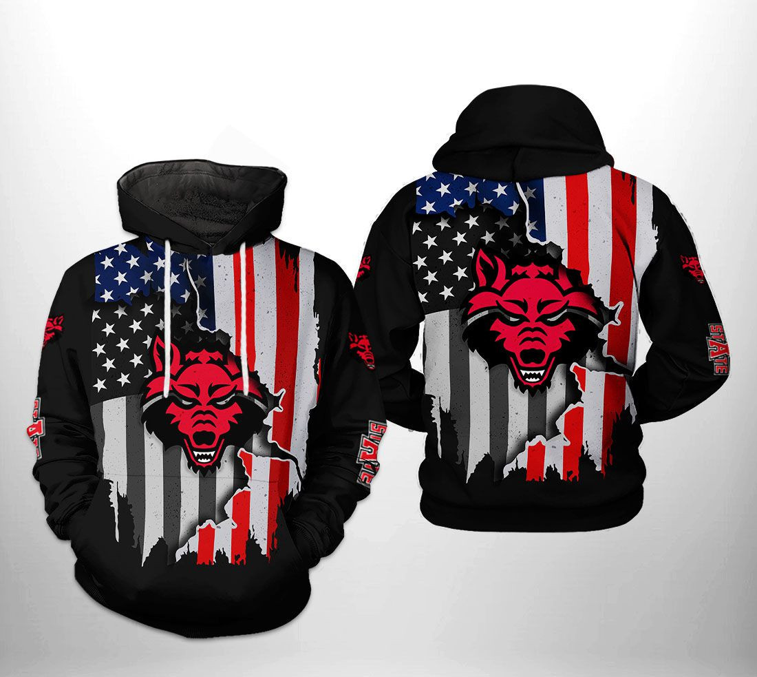 Arkansas State Red Wolfs NCAA US Flag Hoodie  Zip Hoodie Version 2919