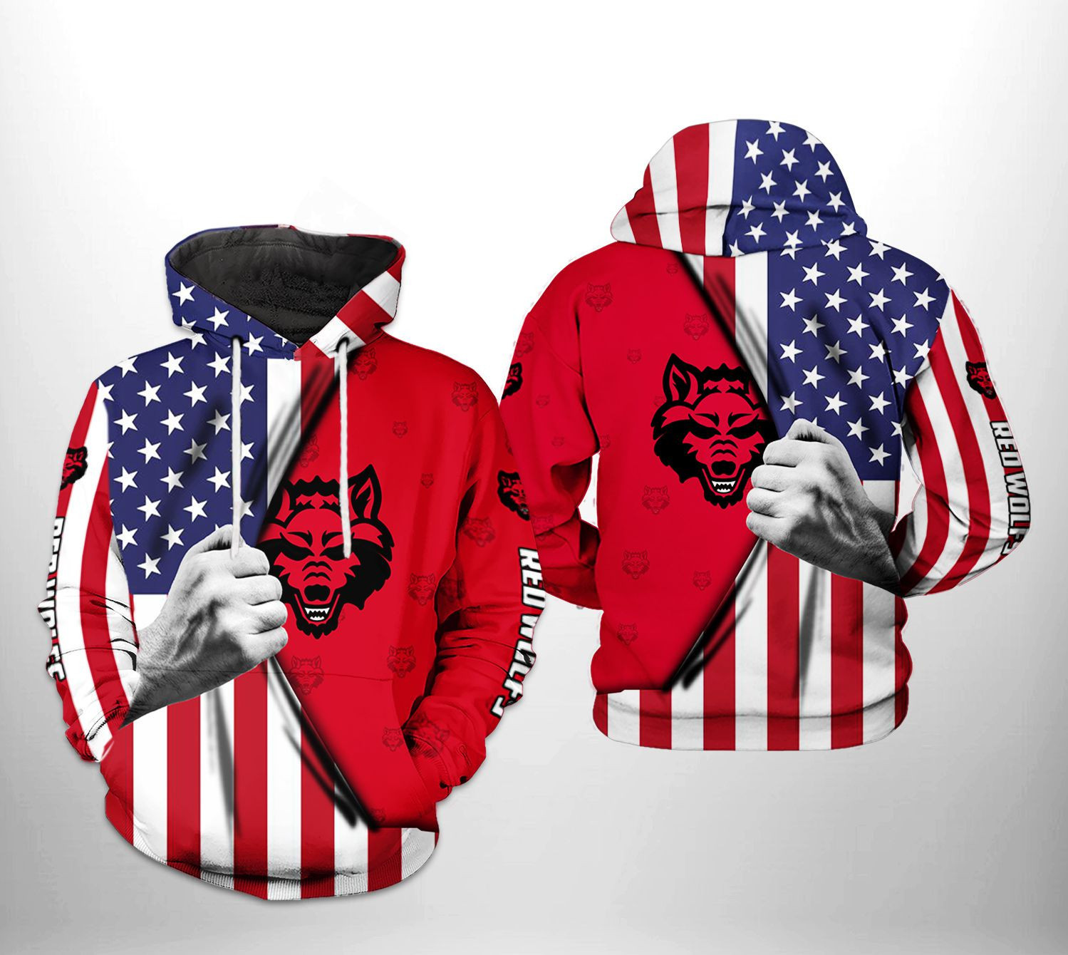 Arkansas State Red Wolfs NCAA US FLag Hoodie  Zip Hoodie Version 2959