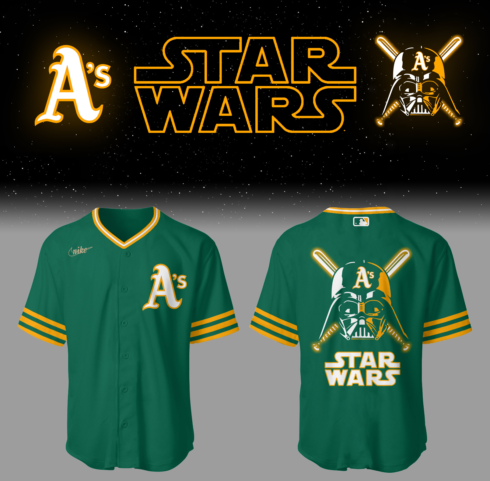 Athletics Jays Baseball 2025 Athletics x Star Wars Green Jersey Gifts For Baseball Players