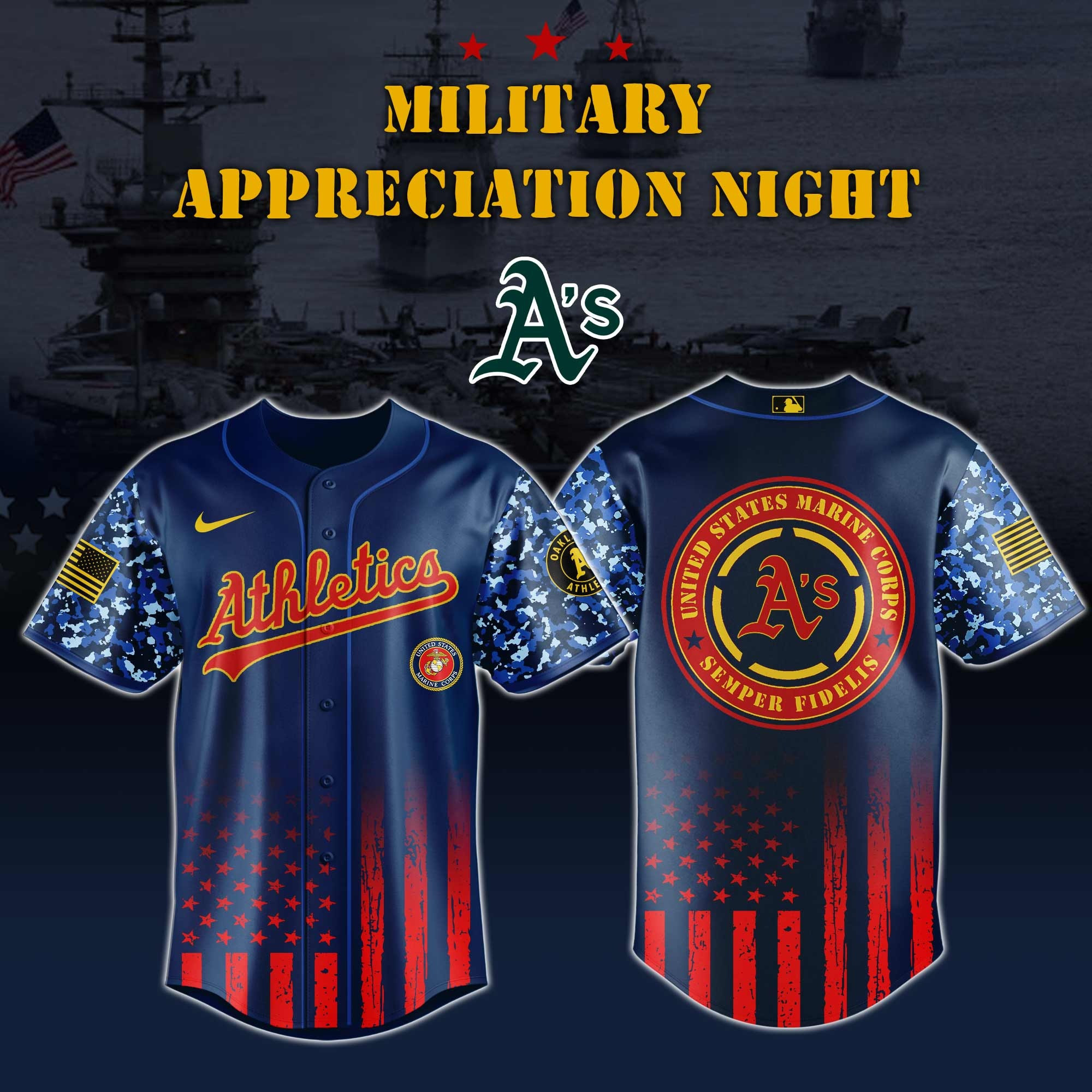 Athletics MLB x Marine Corps Military Appreciation Night Jersey Editions  2025 Athletics Merch