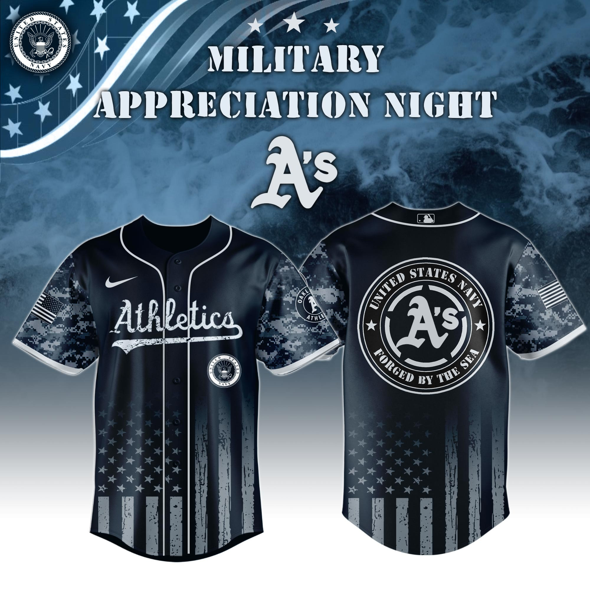 Athletics MLB x Navy Military Appreciation Night Jersey Gifts For Baseball Lovers