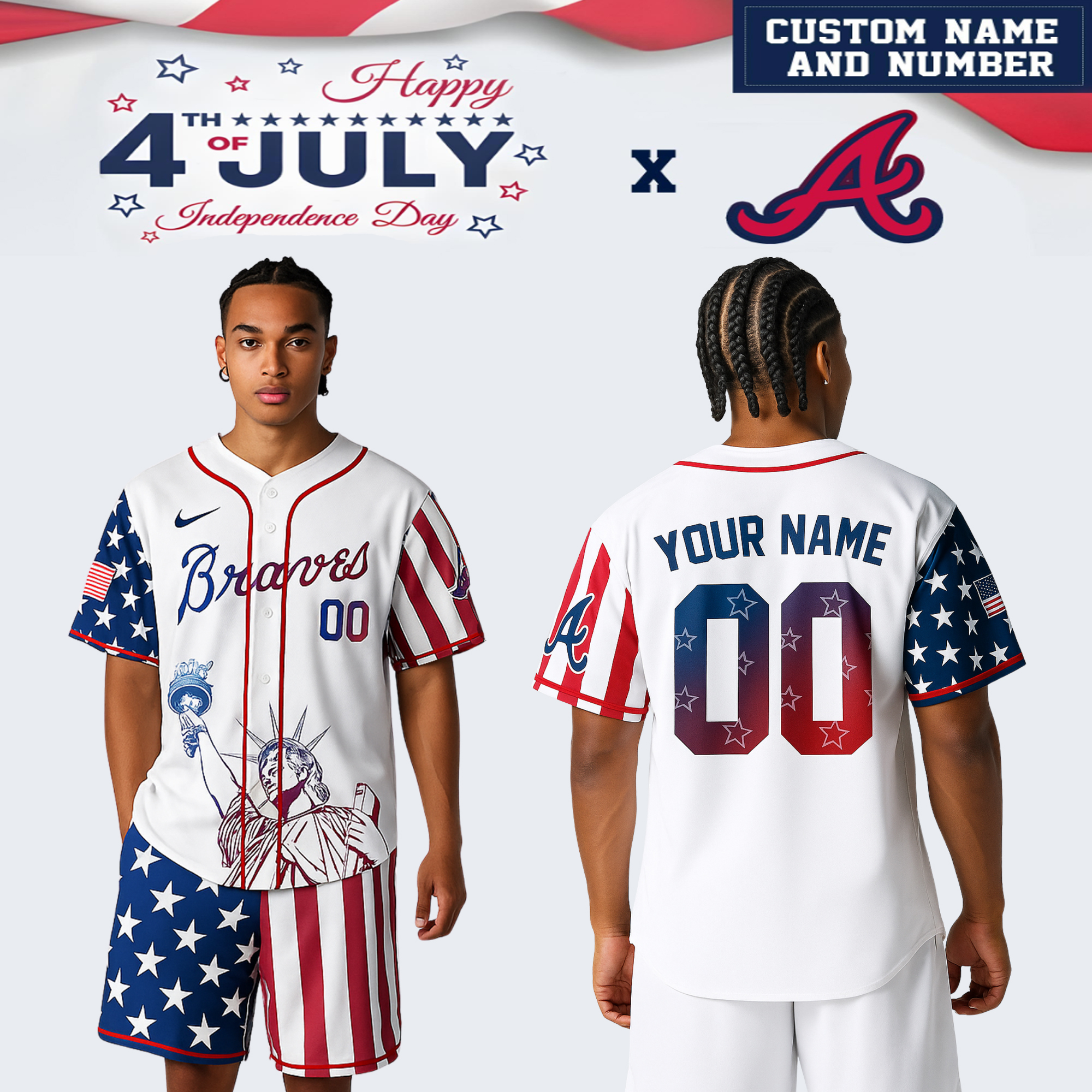 Atlanta Braves MLB x 4th Of July Day Personalized Baseball Jersey For Fans
