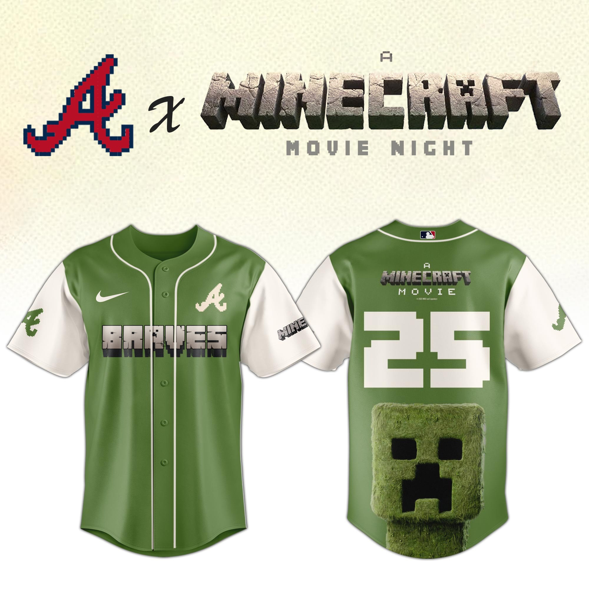 Atlanta Braves MLB x A MINECRAFT MOVIE Night Jersey Fan Merch Gifts For Him