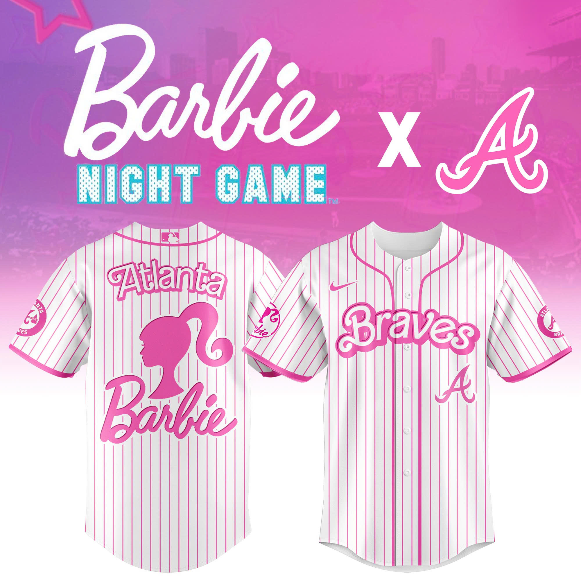 Atlanta Braves MLB x Barbie Night Game Personalized Baseball Jersey For Fan