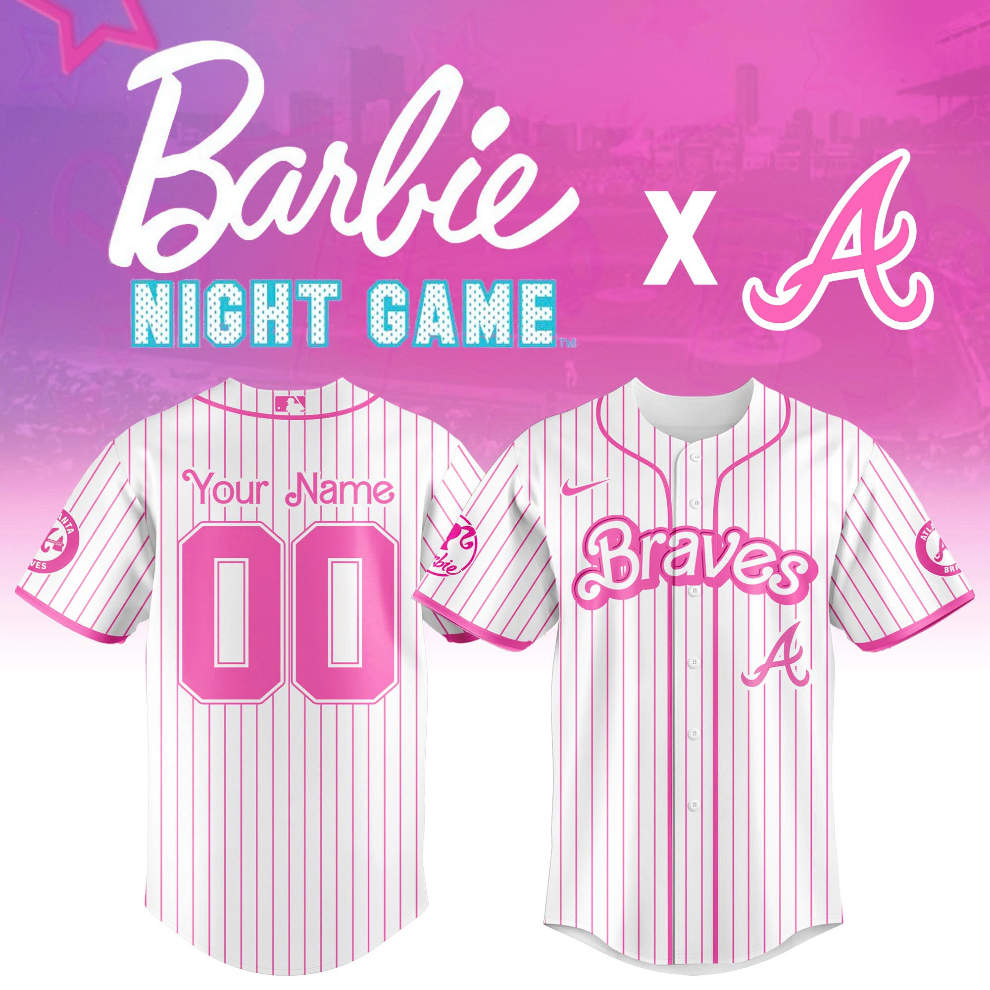Atlanta Braves MLB x Barbie Night Game Personalized Baseball Jersey For Fan