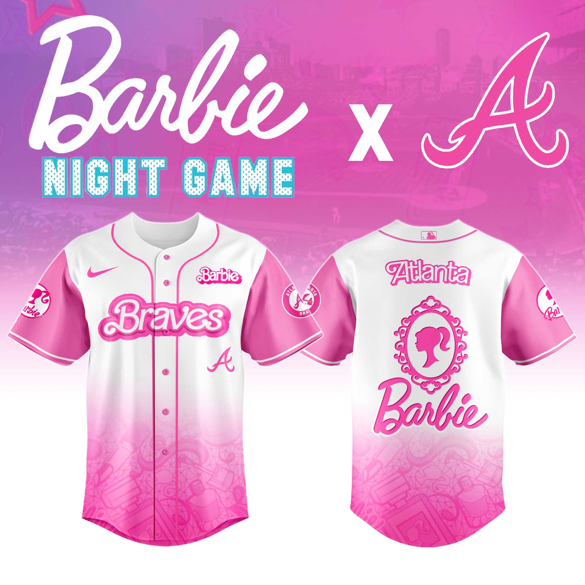 Atlanta Braves MLB x Barbie Night Game Personalized Baseball Jersey For Fan