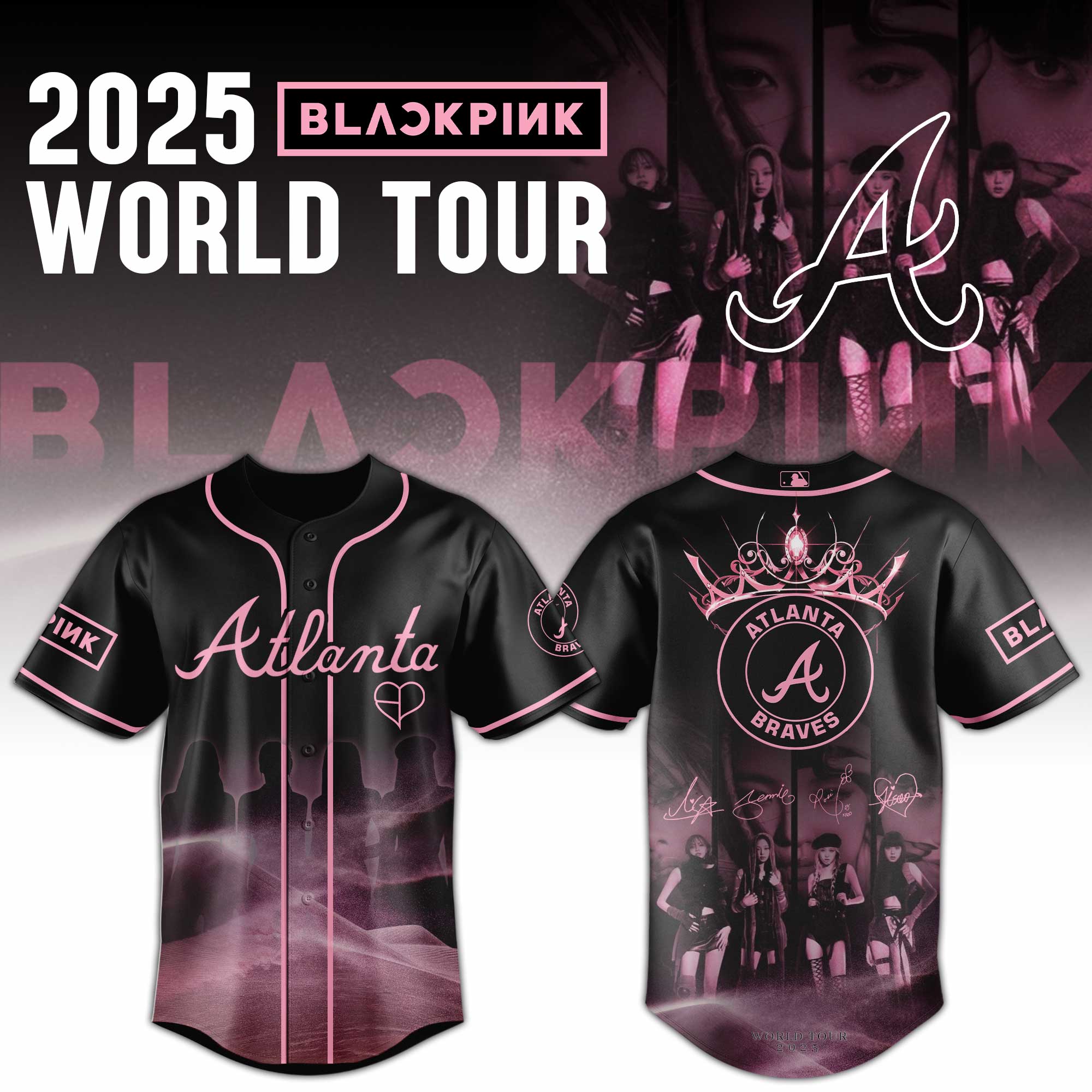 Atlanta Braves MLB x Black Pink World Tour Personalized Baseball Jersey For Fans