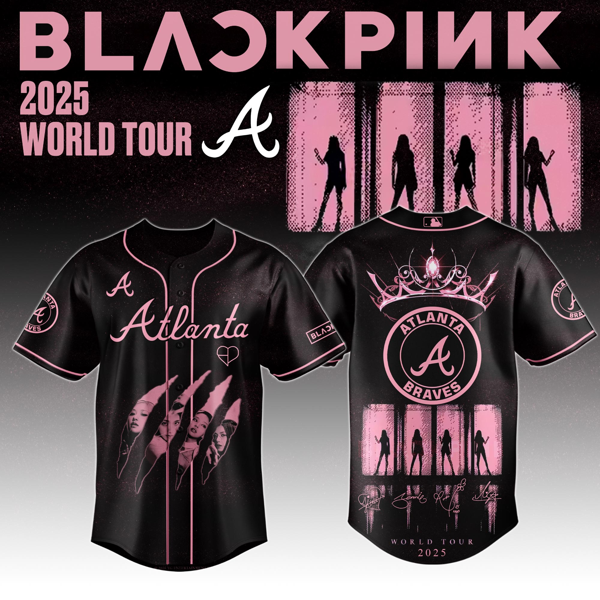 Atlanta Braves MLB x Black Pink World Tour Personalized Baseball Jersey For Fans