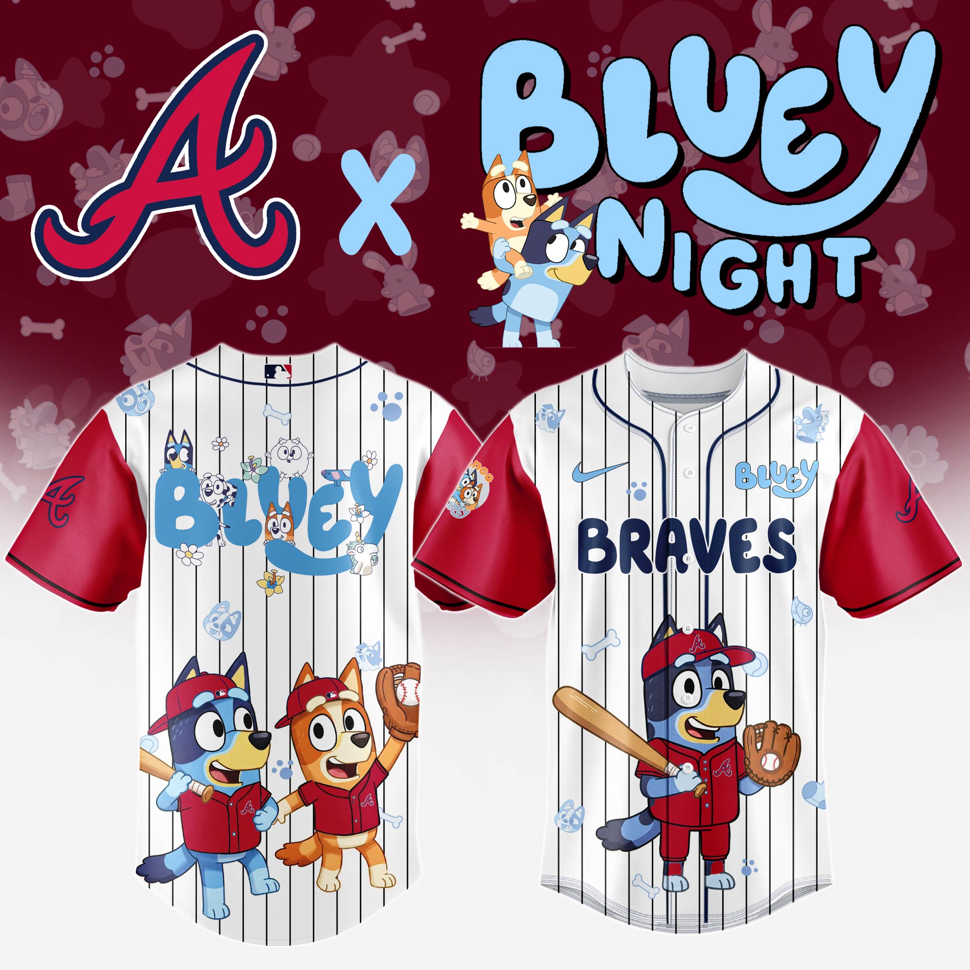Atlanta Braves MLB x Bluey And Bingo Personalized Baseball Jersey For Fans