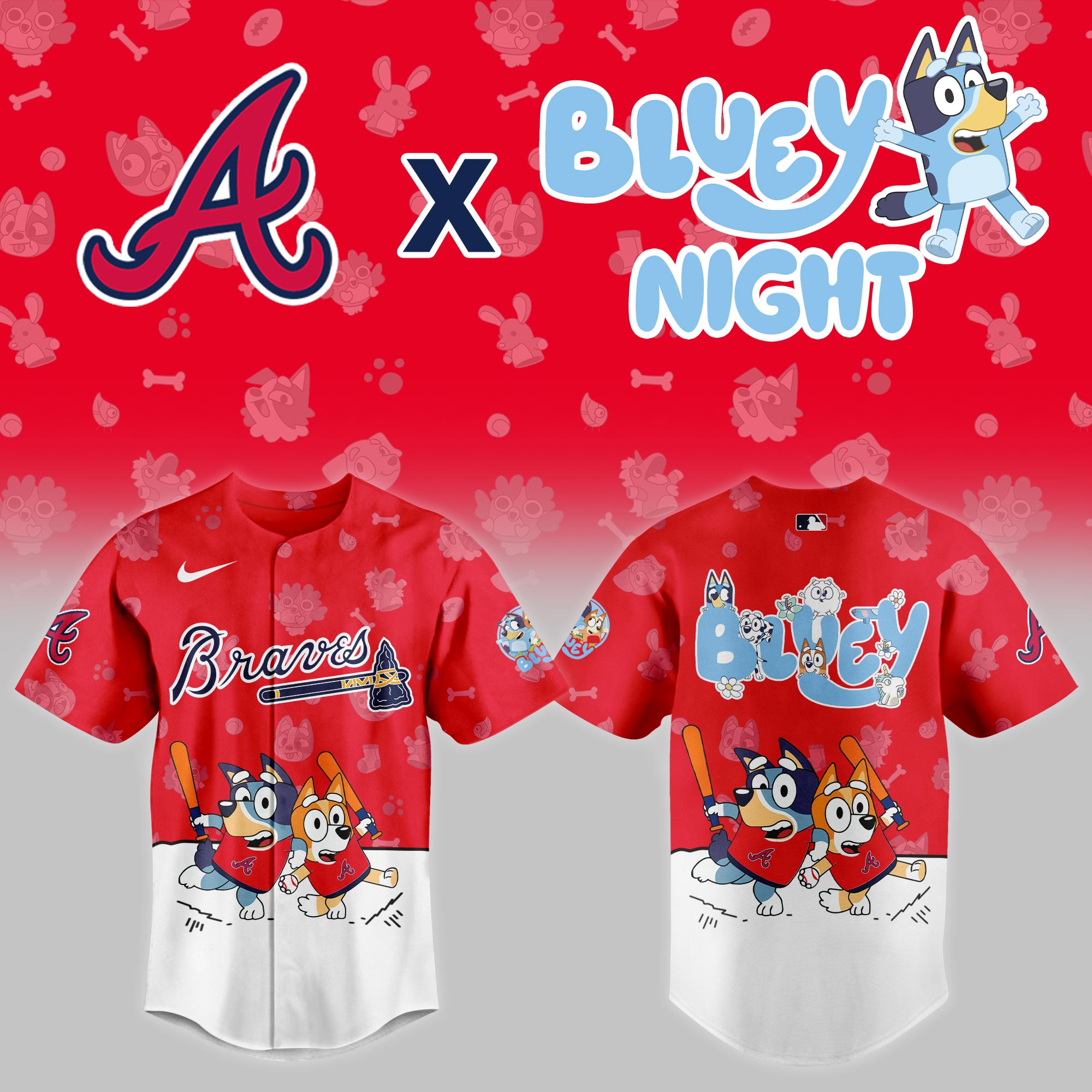 Atlanta Braves MLB x Bluey Night Personalized Baseball Jersey For Fan