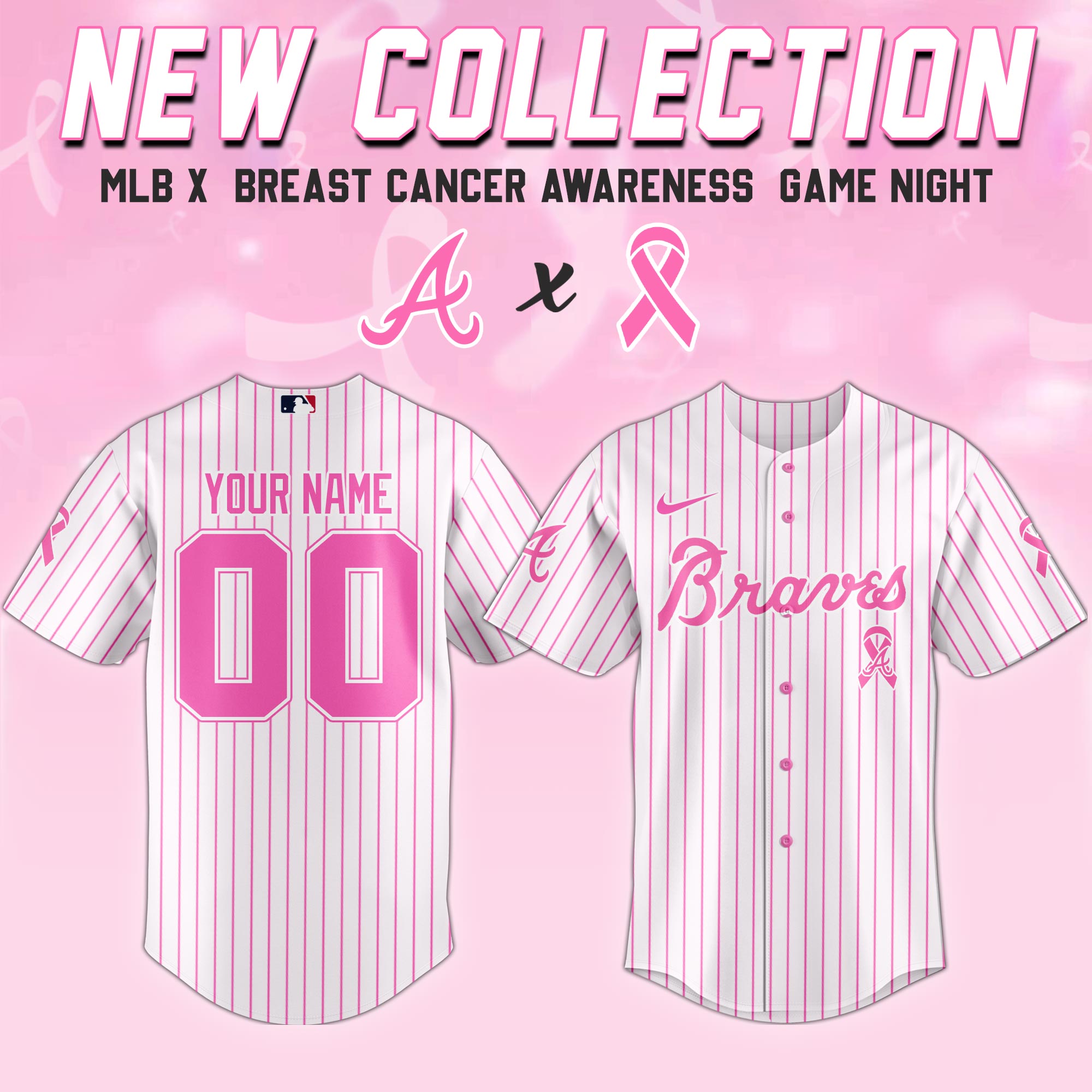 Atlanta Braves MLB X Breast Cancer Awareness Month Custom Personalized Baseball Jersey For Fans