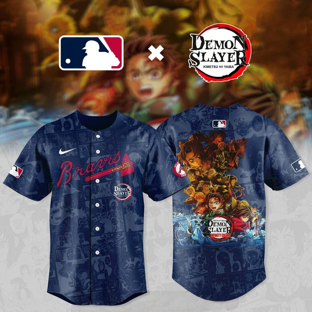 Atlanta Braves MLB x DEMON SLAYER Comic Style  Baseball Jersey Gifts For Fans