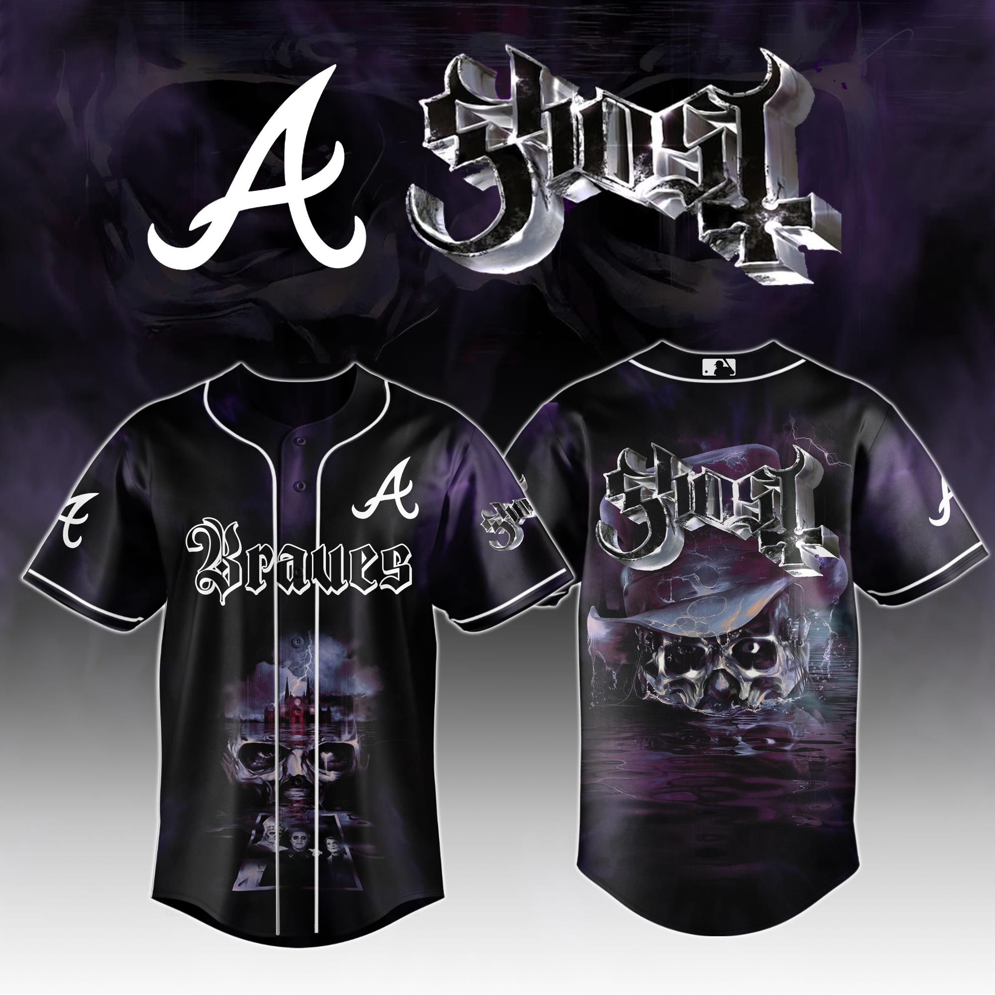 Atlanta Braves MLB x GHOST Skeletour World Tour Personalized Baseball Jersey For Fans