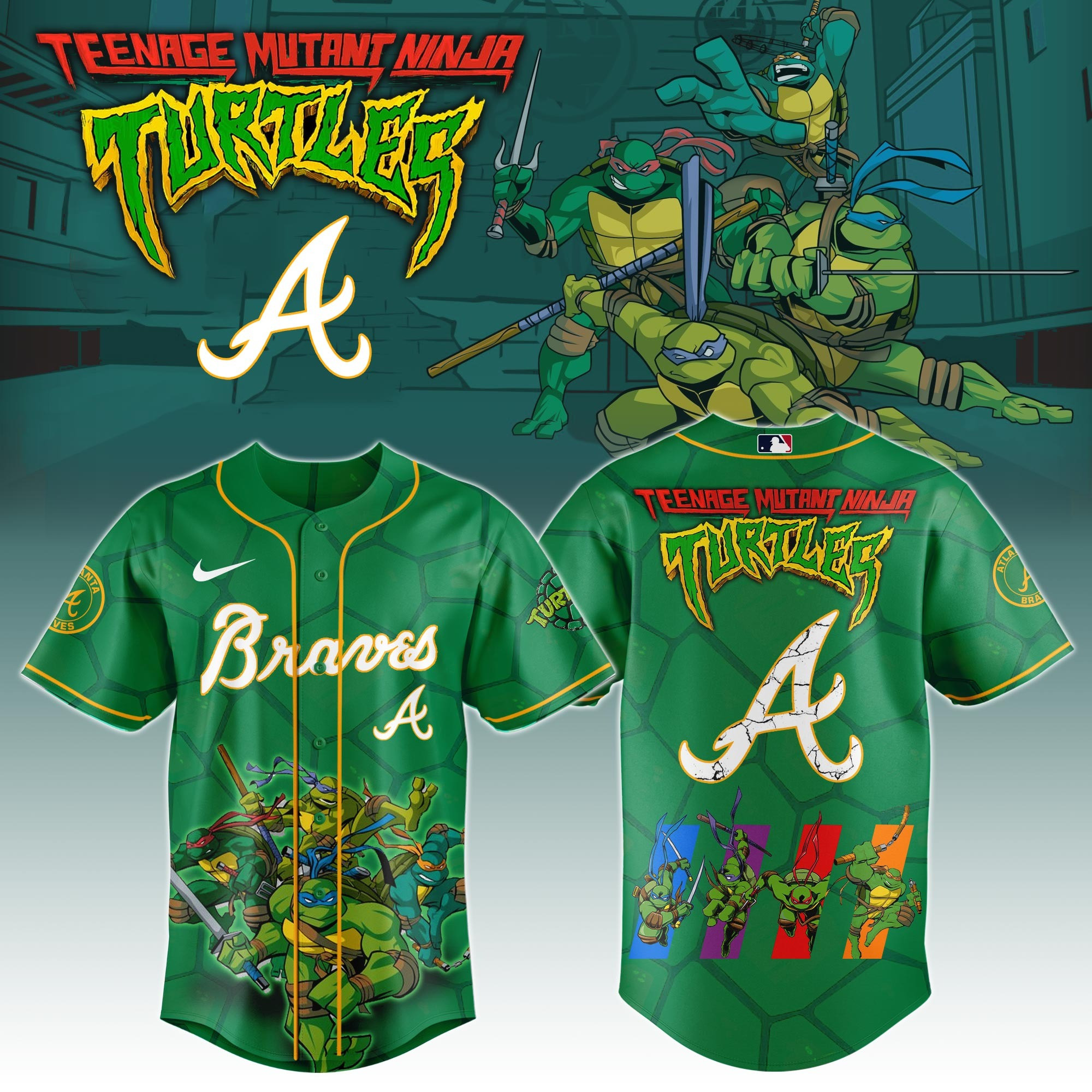 Atlanta Braves Ninja Turtles Night Game Jersey MLB Baseball Fan Ninja Turtles Lover Gifts