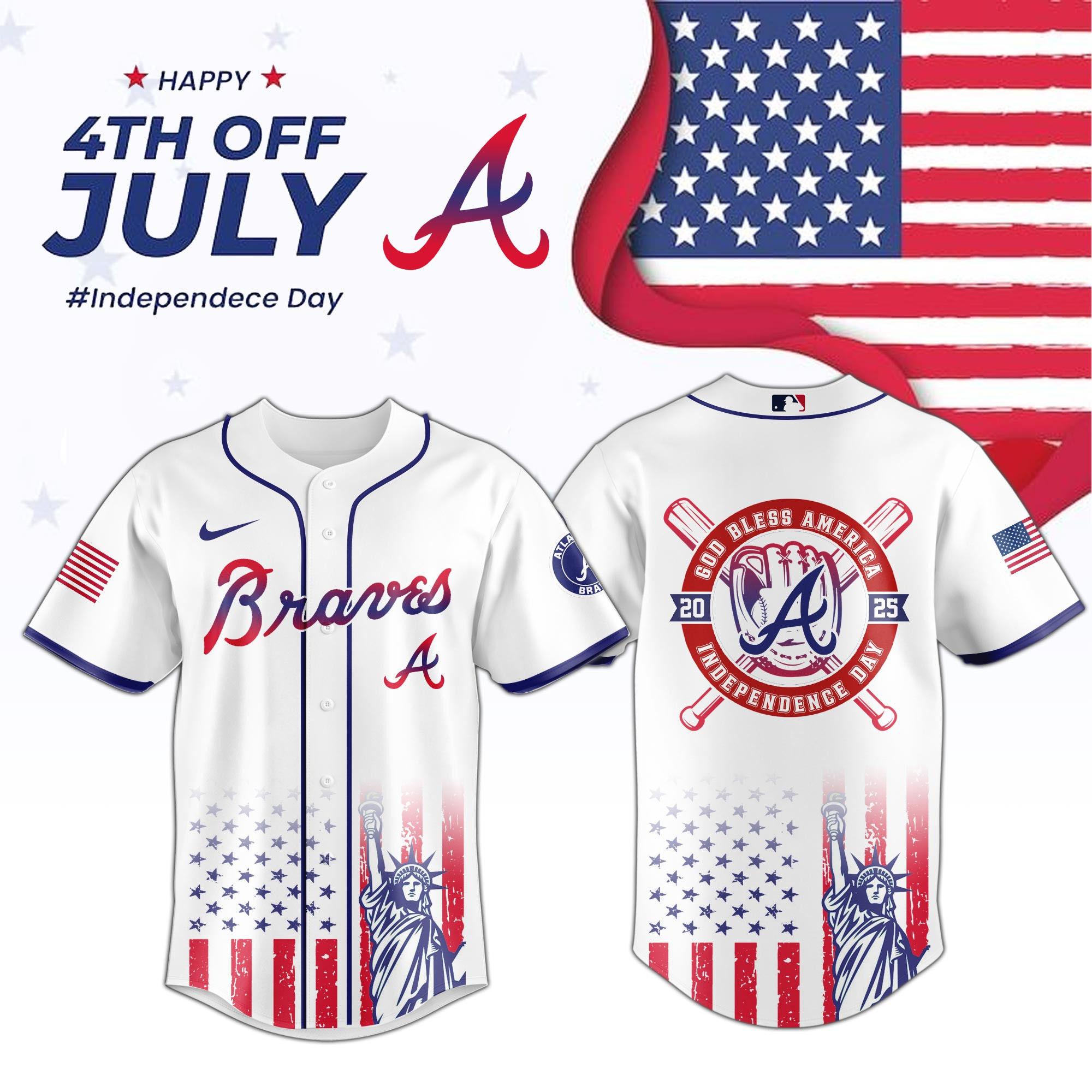 Atlanta Braves Special Independence Day  Edition Jersey Cool Baseball Gifts