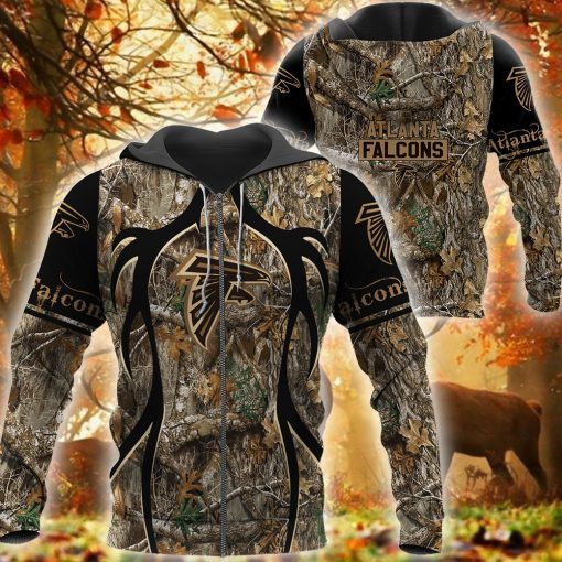 Atlanta Falcons Hunting Camo Zip Football 3D printed Sweatshirt Hoodie Zipped Hoodie