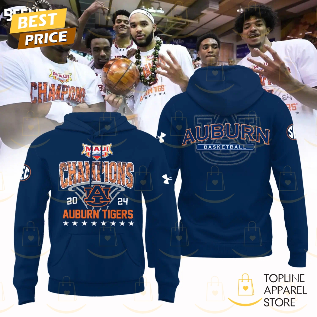 Auburn Tigers Men Basketball 2024-2025 Maui Invitational Champions Hoodie - Blue