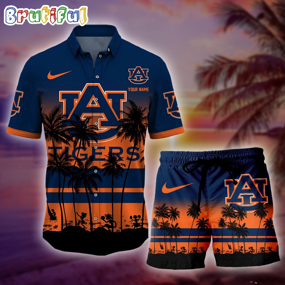 Auburn Tigers Palm Tree Summer Hawaiian Shirt, NCAA Sport Summer Hawaiian Set, Summer Beach Short Premium Merchandise