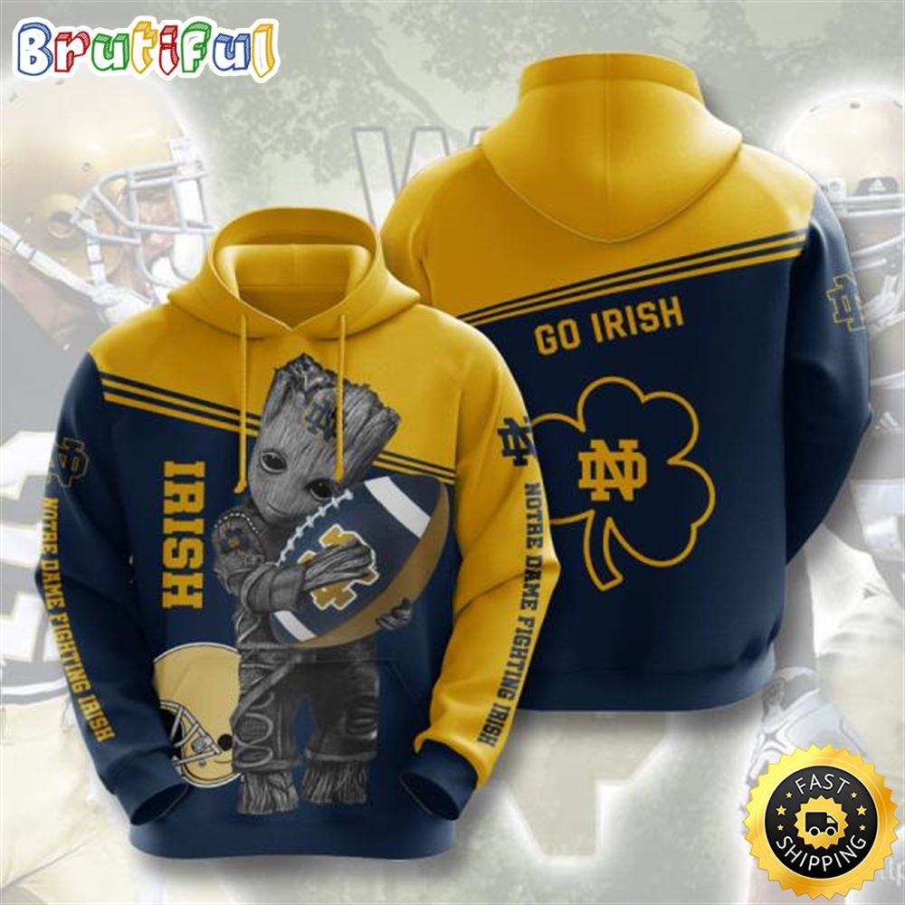 Baby Groot Notre Dame Fighting Irish 3d Printed Hoodie