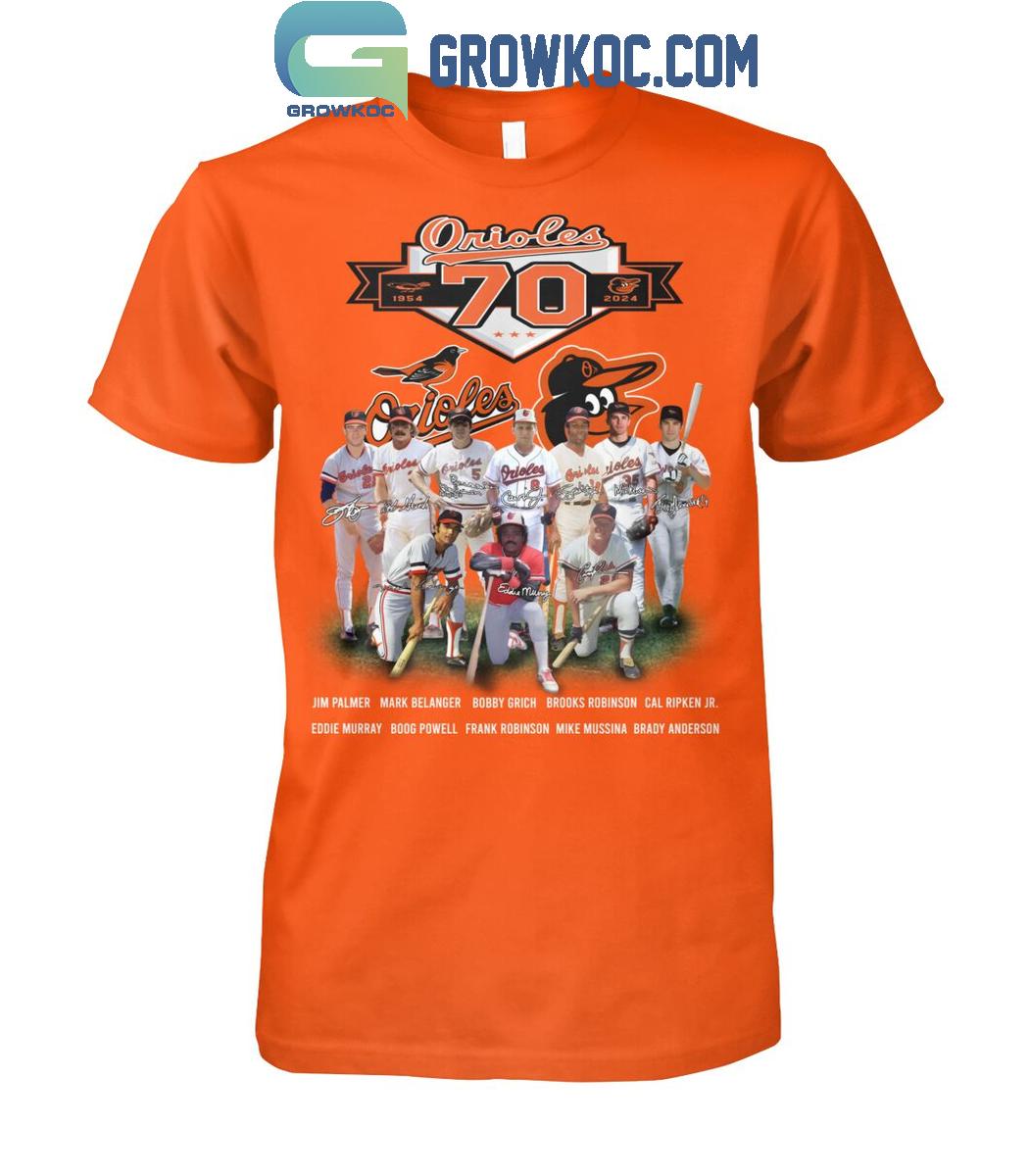 Baltimore Orioles 70 Years Of Legends From 1954 To 2024 T-Shirt