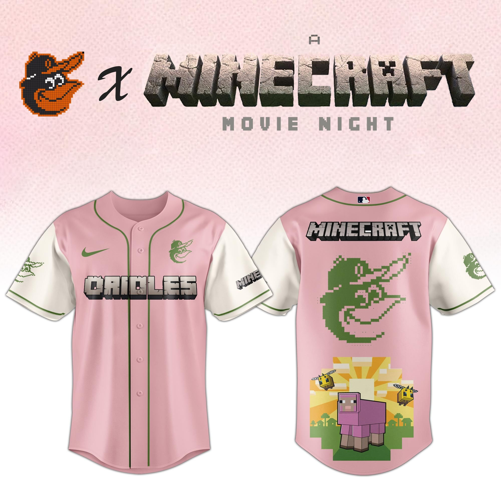 Baltimore Orioles MLB x A MINECRAFT MOVIE Night Jersey Fan Merch Apparel Gift Ideas
