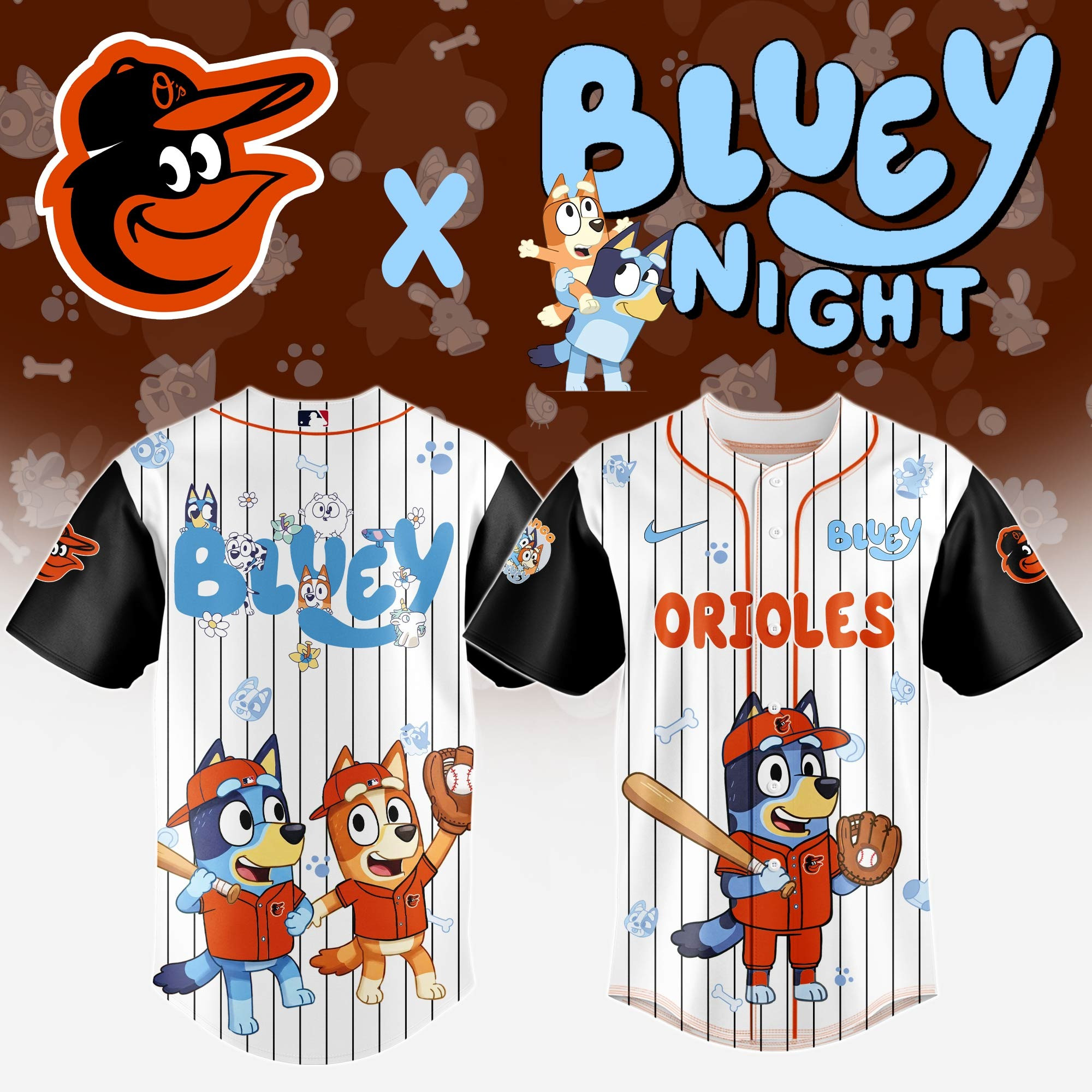 Baltimore Orioles MLB x Bluey Bingo Jersey MLB Baseball Fan Merch Gifts For Bluey Loves