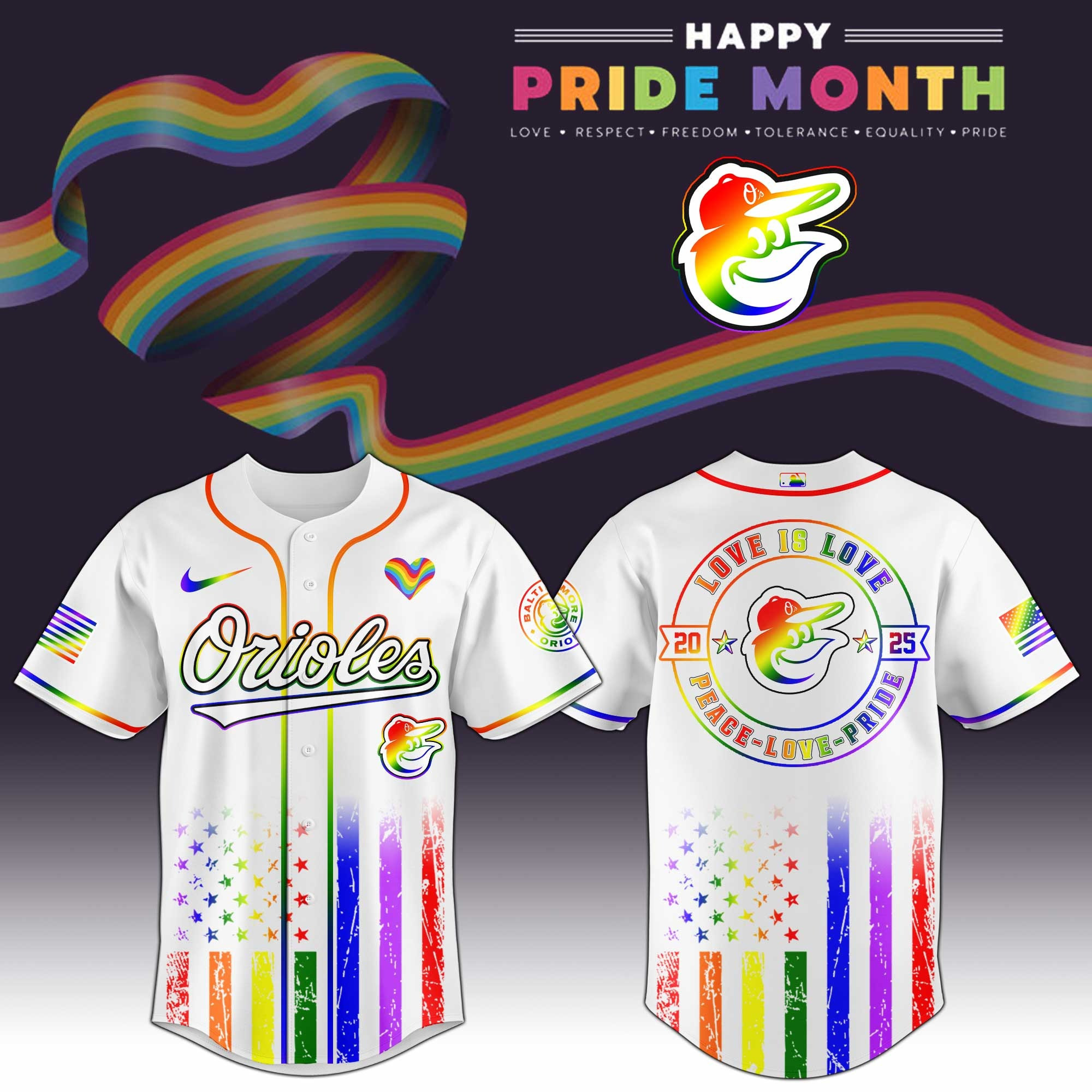 Baltimore Orioles MLB x Happy Pride Month  Edition Jersey 2025 Relaxed Fit Shirt For Sport Fan