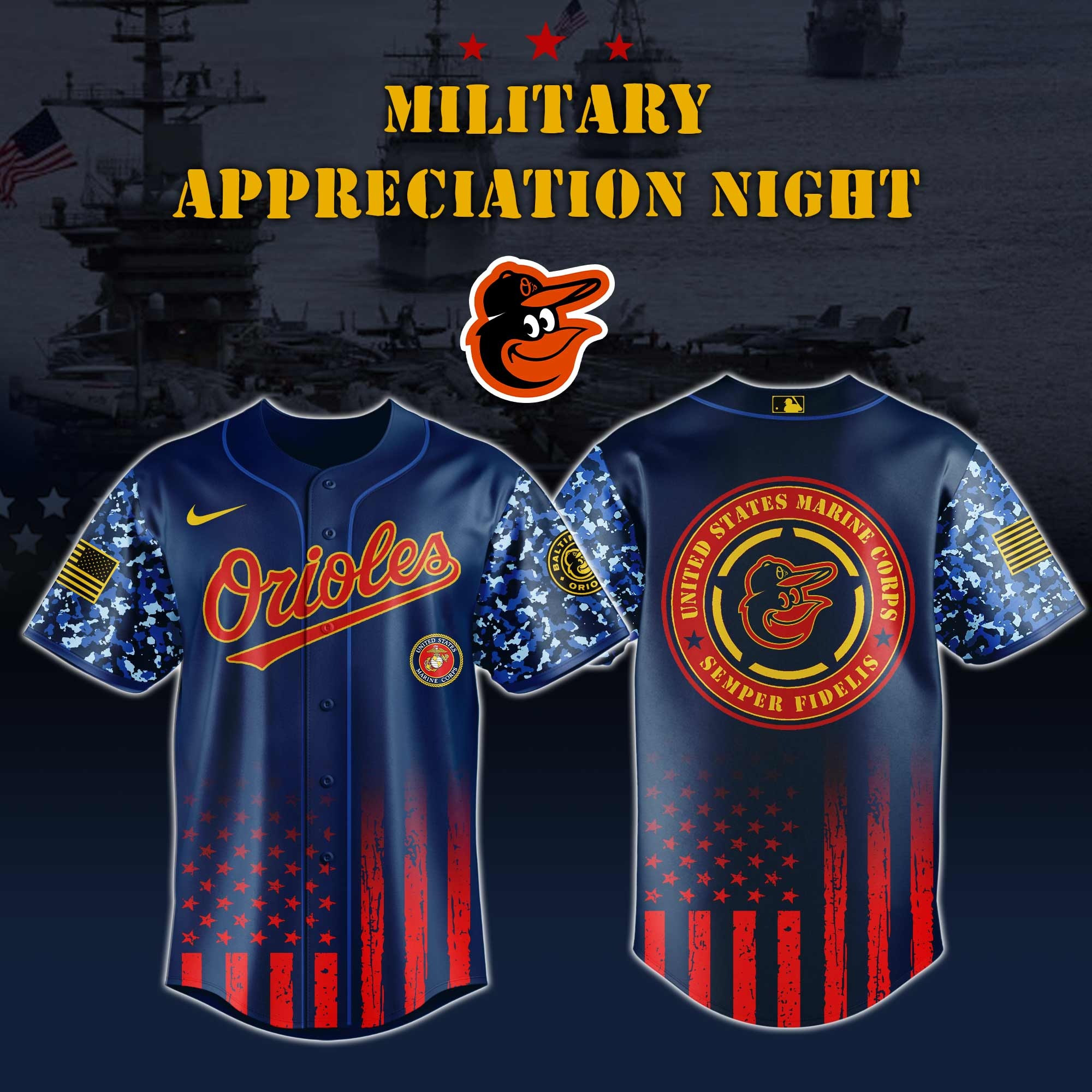 Baltimore Orioles MLB x Marine Corps Military Appreciation Night Jersey Editions  2025 Baltimore Orioles Merch