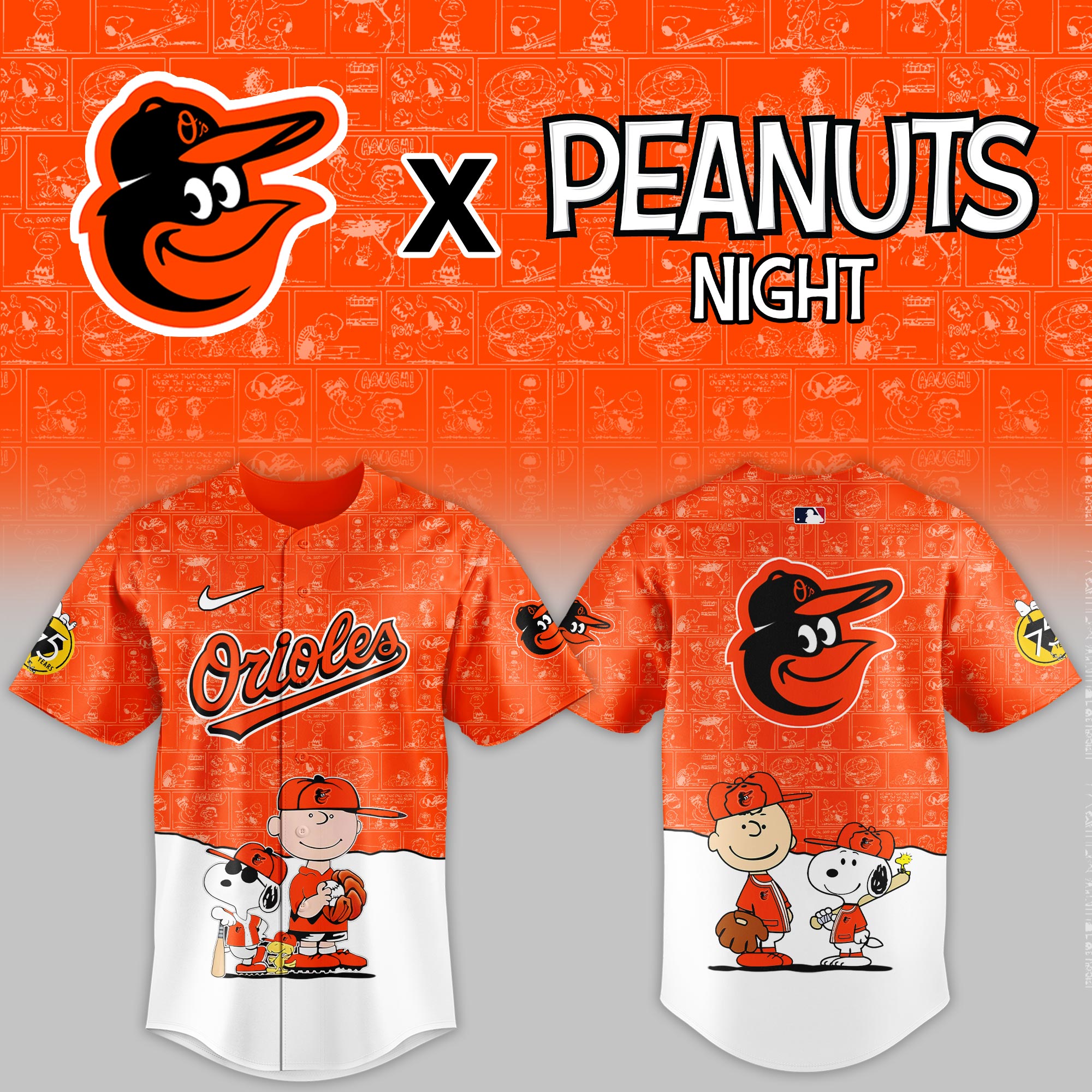 Baltimore Orioles MLB x Peanuts Night Personalized Baseball Jersey For Fan