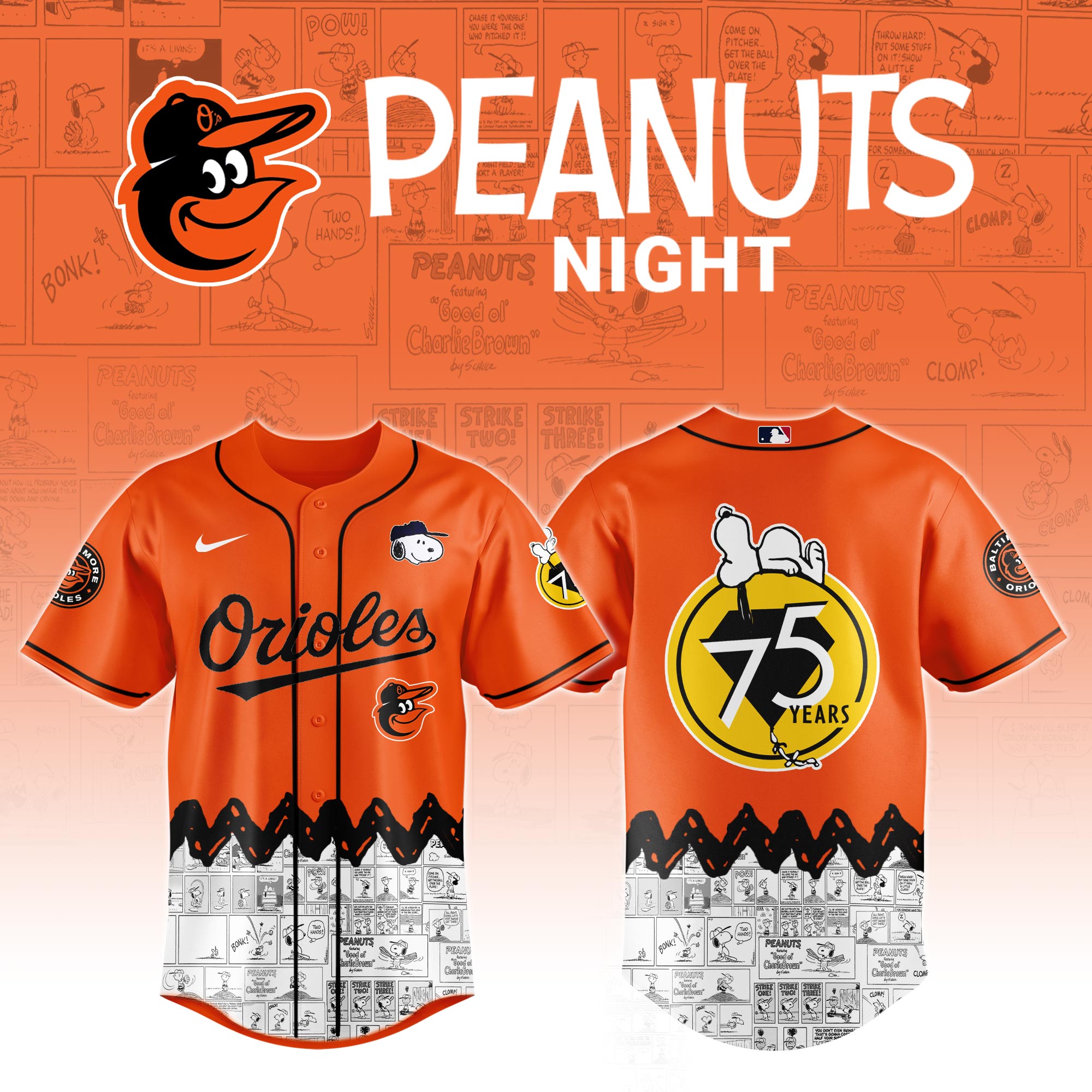 Baltimore Orioles MLB x Peanuts Personalized Baseball Jersey For Fan