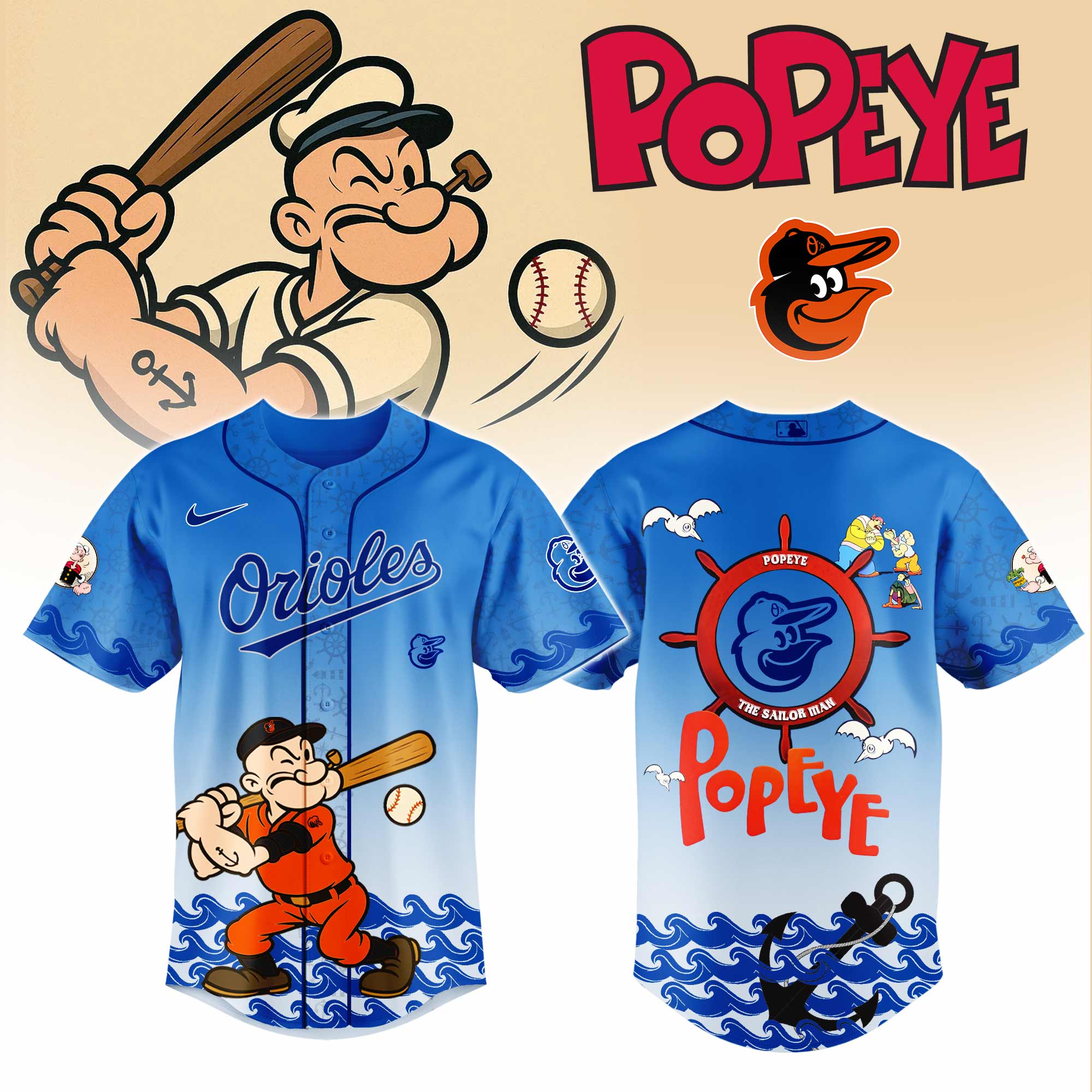 Baltimore Orioles MLB x Popeye Personalized Baseball Jersey For Fan