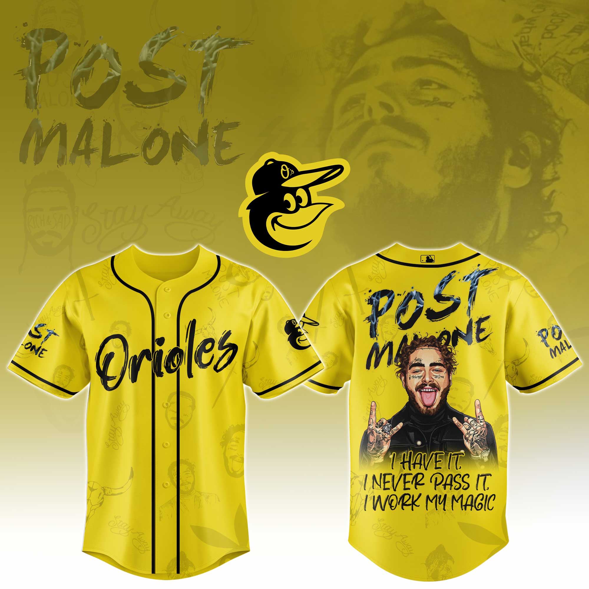 Baltimore Orioles MLB x Post Malone Tour Personalized Baseball Jersey For Fans