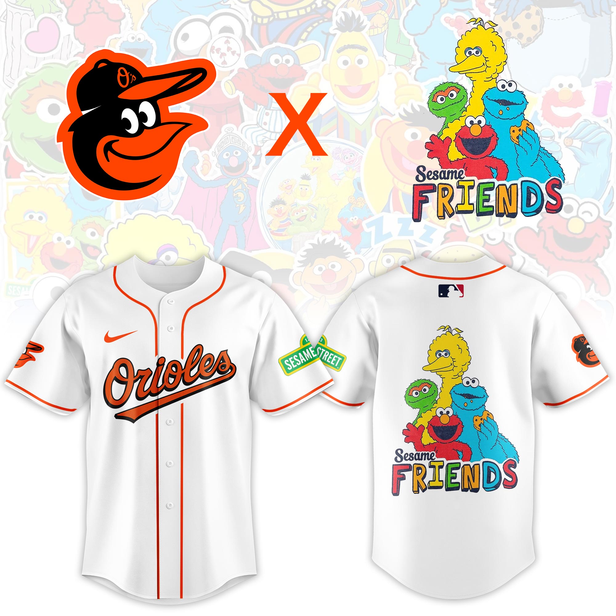 Baltimore Orioles MLB x Sesame Street Night Personalized Baseball Jersey For Fans